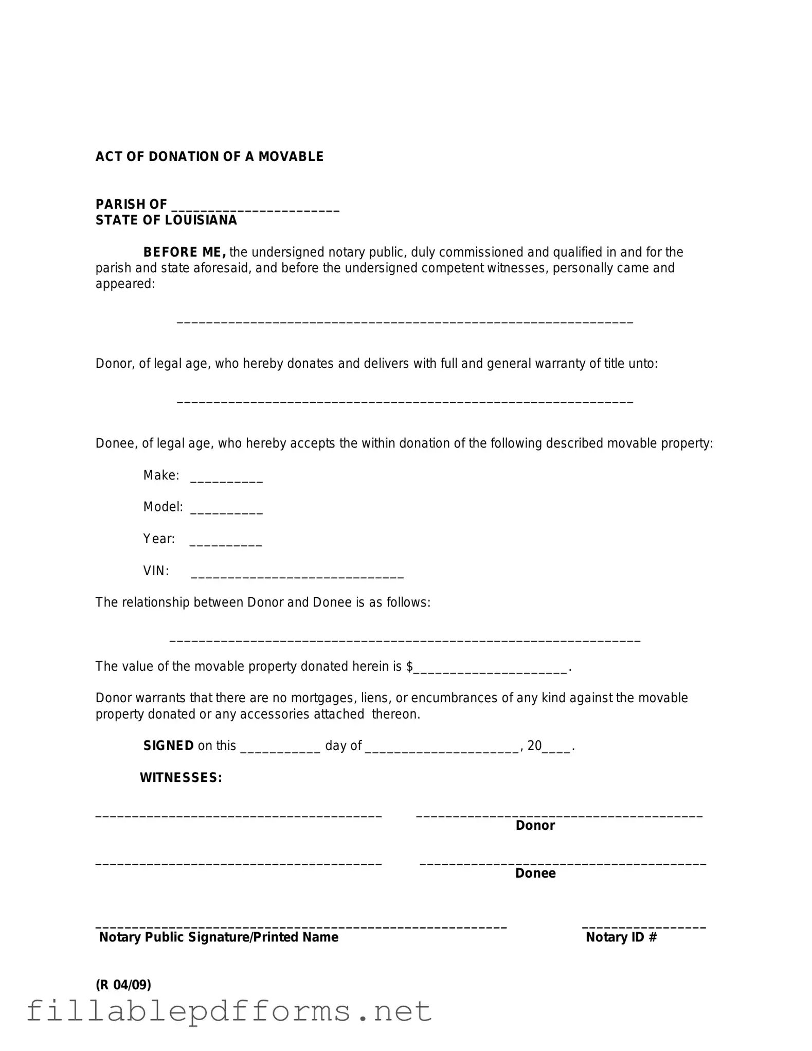 Louisiana act of donation PDF Template