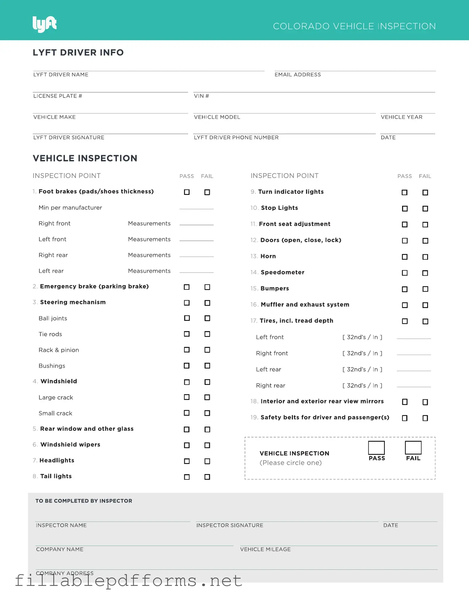 Lyft Inspection PDF Template