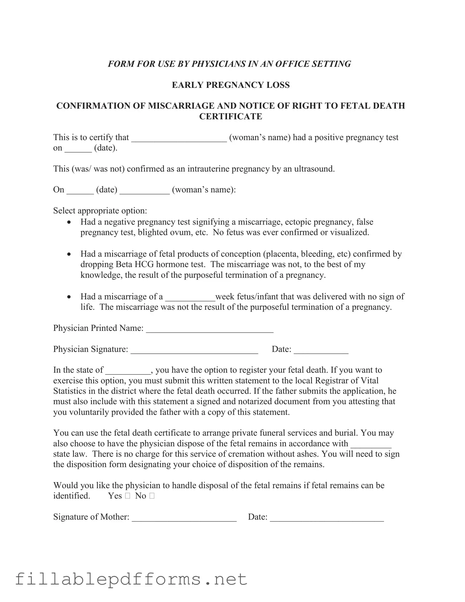 Miscarriage Discharge Paper PDF Template
