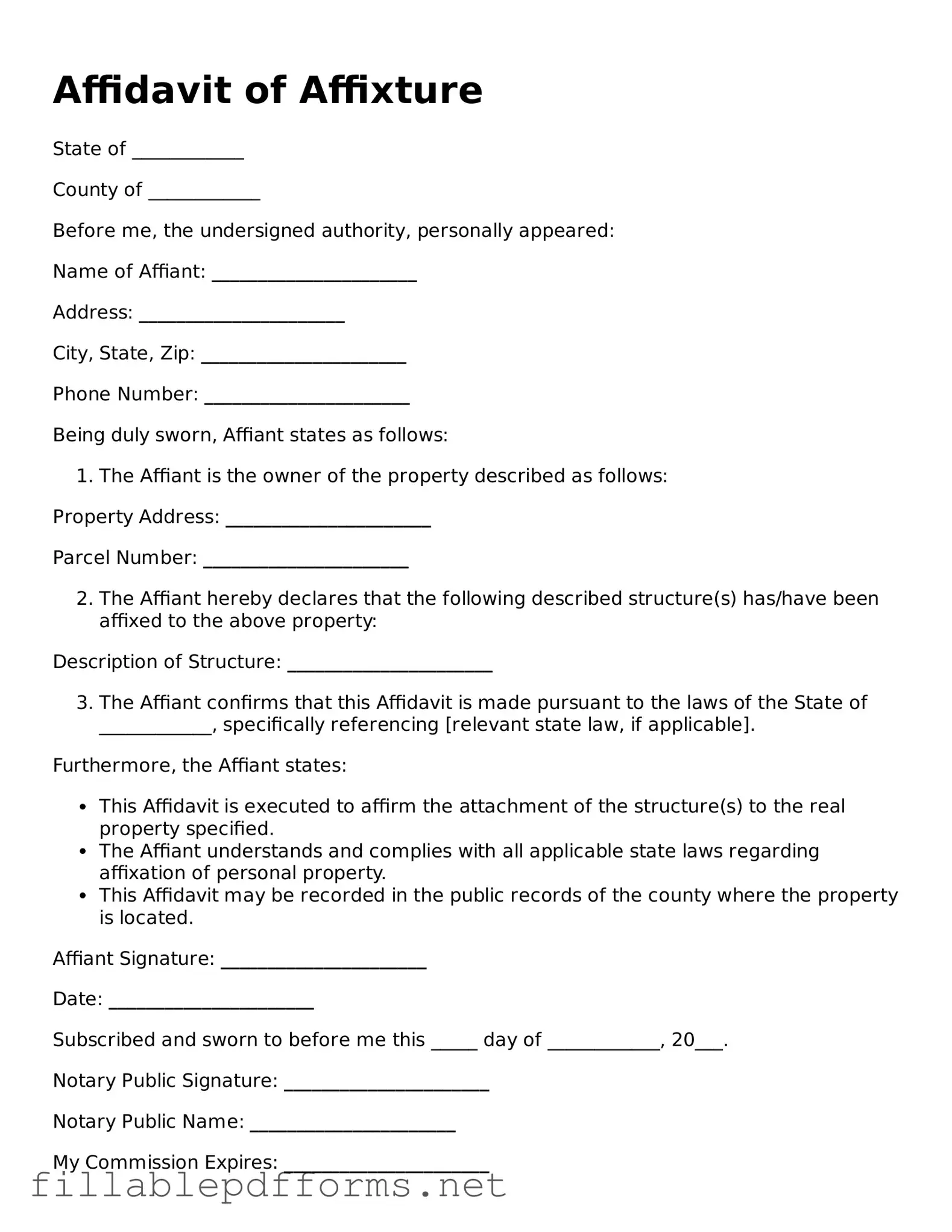 Blank Affidavit of Affixture Template