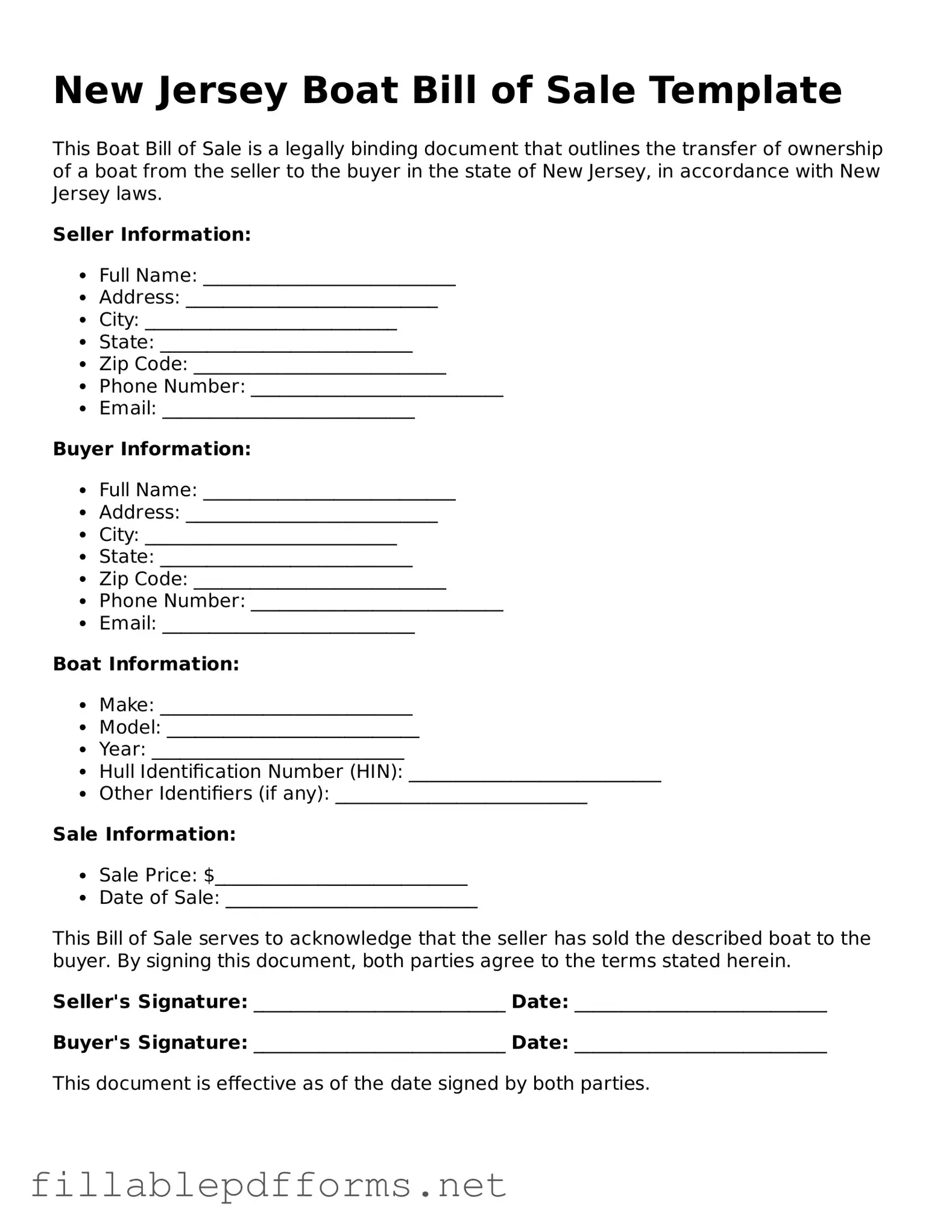 Attorney-Verified Boat Bill of Sale Form for New Jersey State