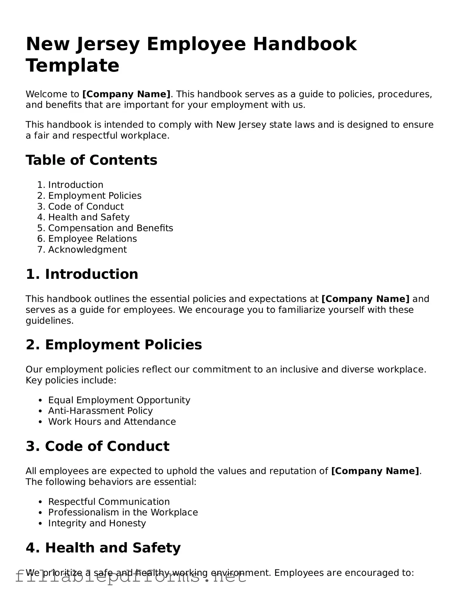 Attorney-Verified Employee Handbook Form for New Jersey State
