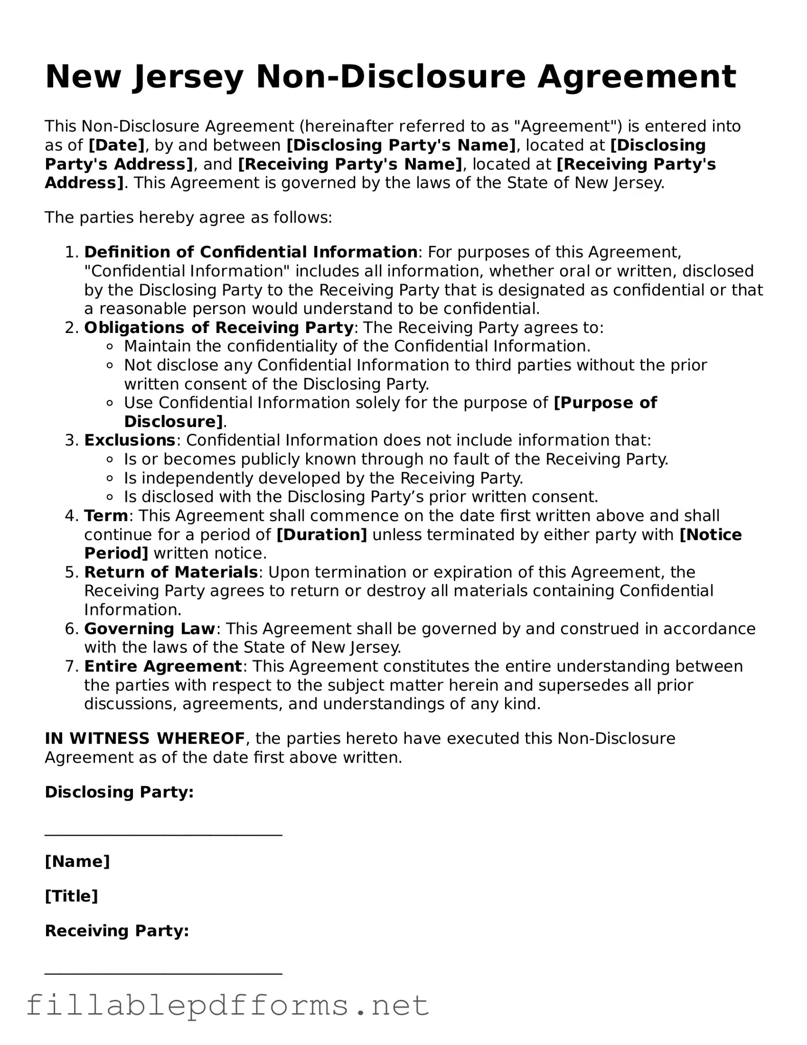 Attorney-Verified Non-disclosure Agreement Form for New Jersey State