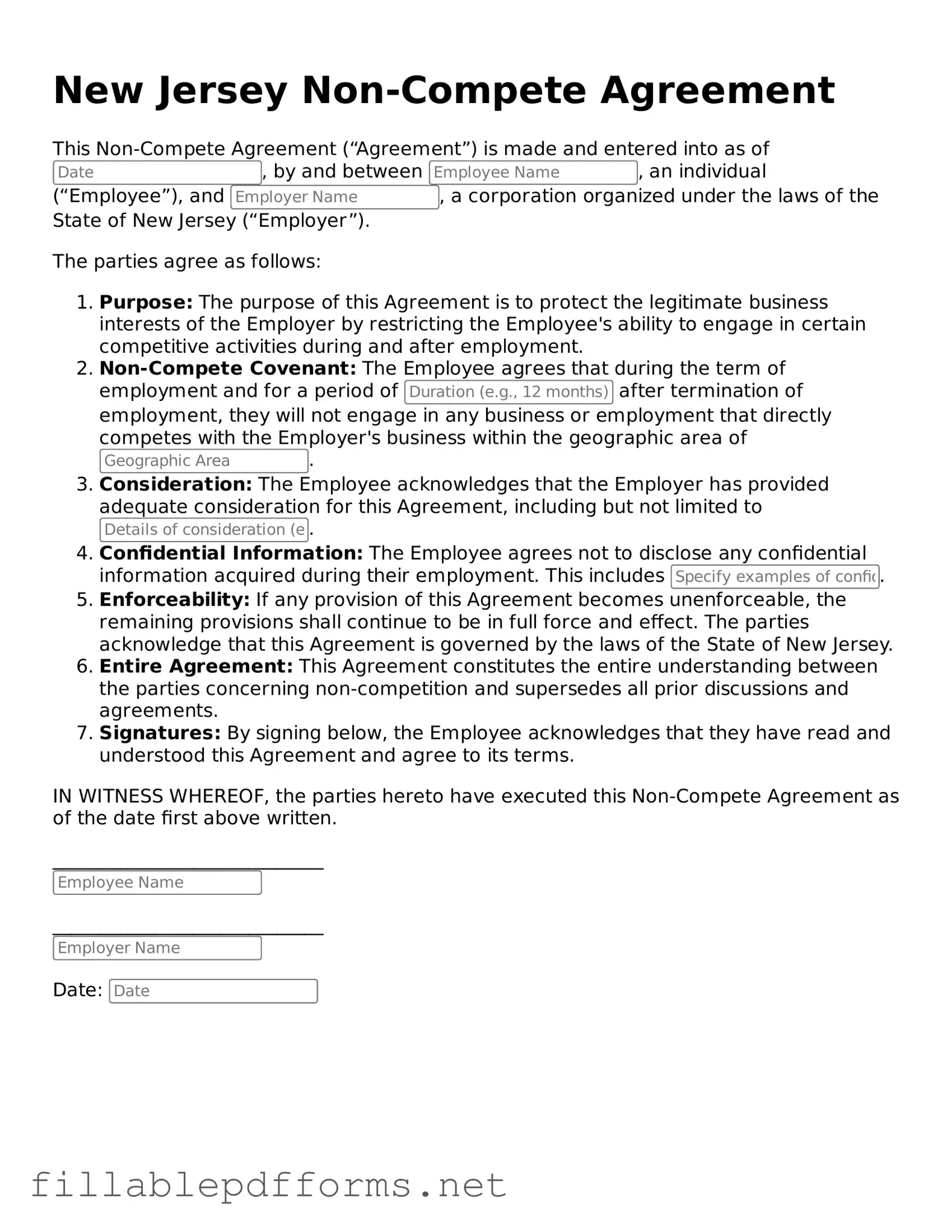 Attorney-Verified Non-compete Agreement Form for New Jersey State