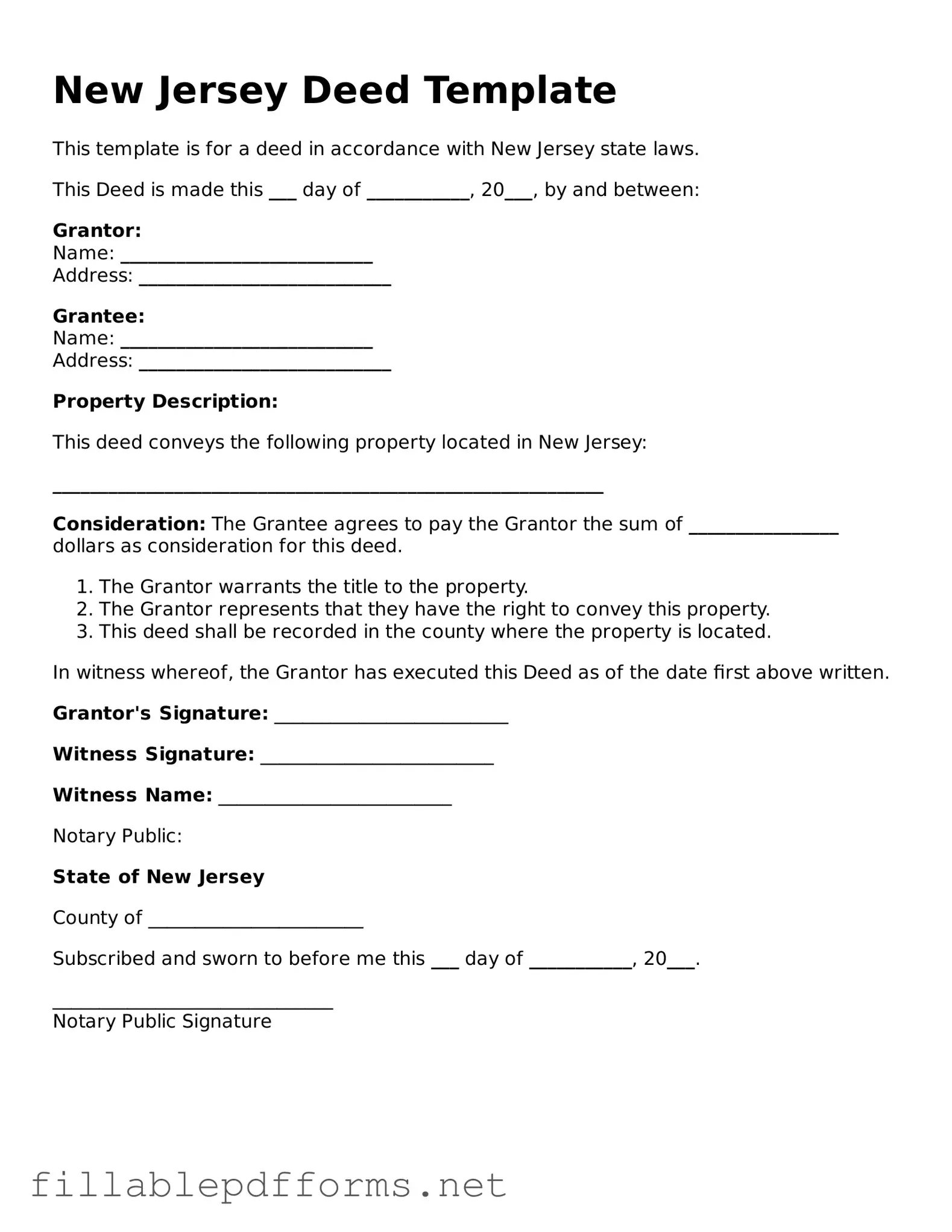 Attorney-Verified Deed Form for New Jersey State