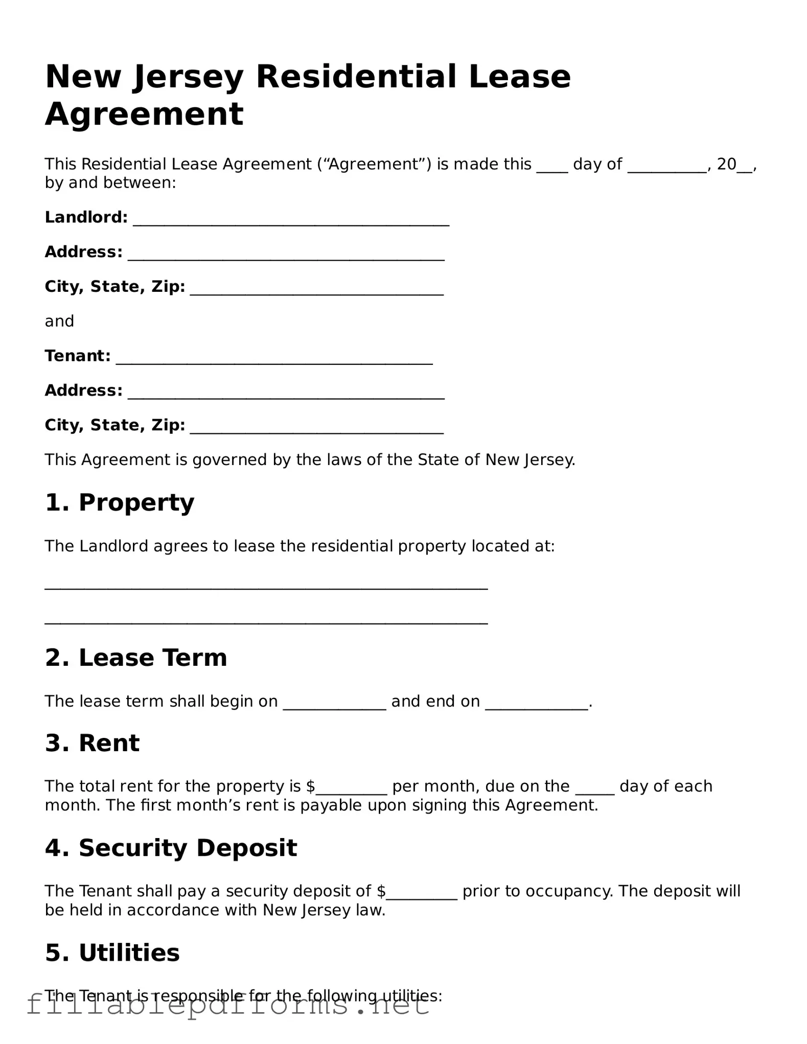 Attorney-Verified Residential Lease Agreement Form for New Jersey State