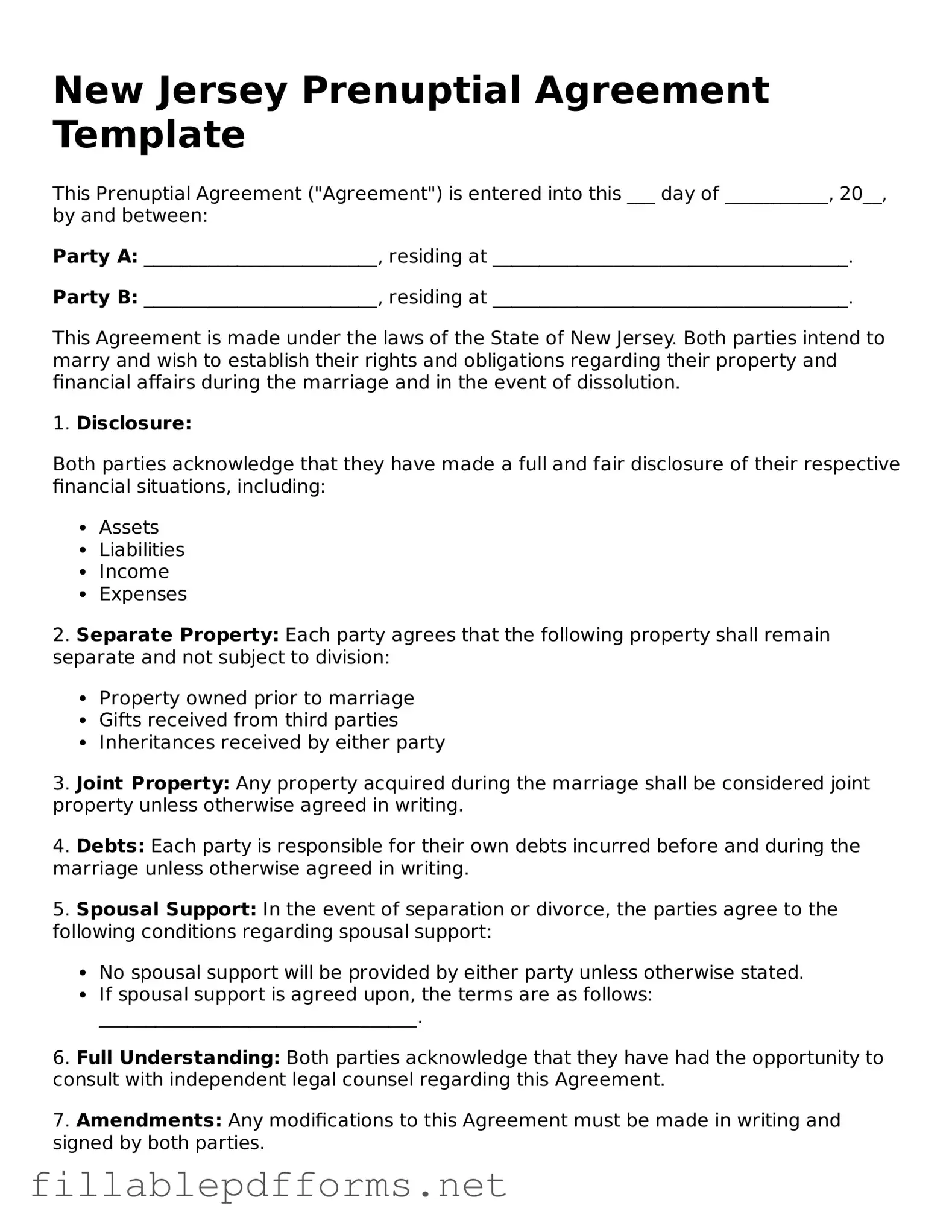 Attorney-Verified Prenuptial Agreement Form for New Jersey State