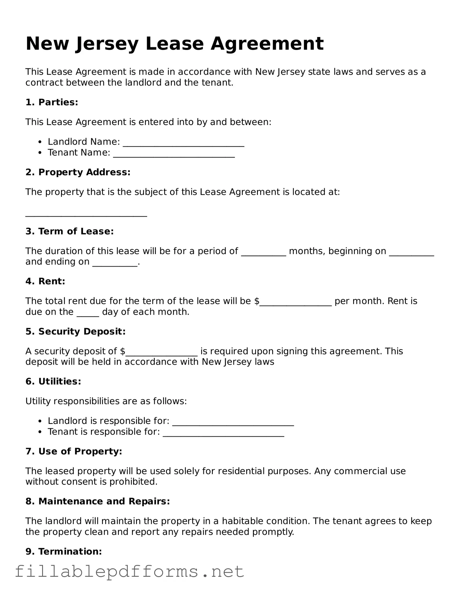 Attorney-Verified Lease Agreement Form for New Jersey State