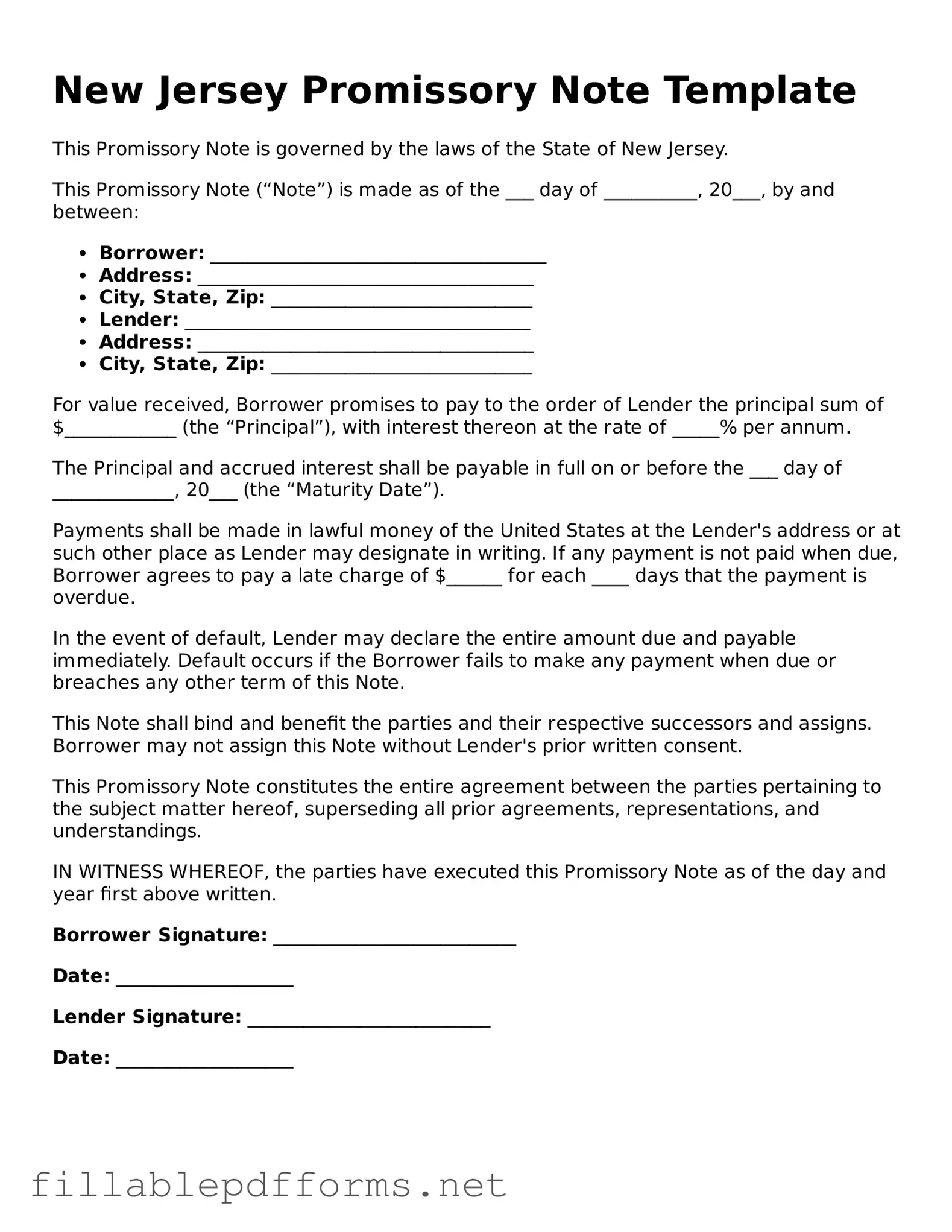 Attorney-Verified Promissory Note Form for New Jersey State