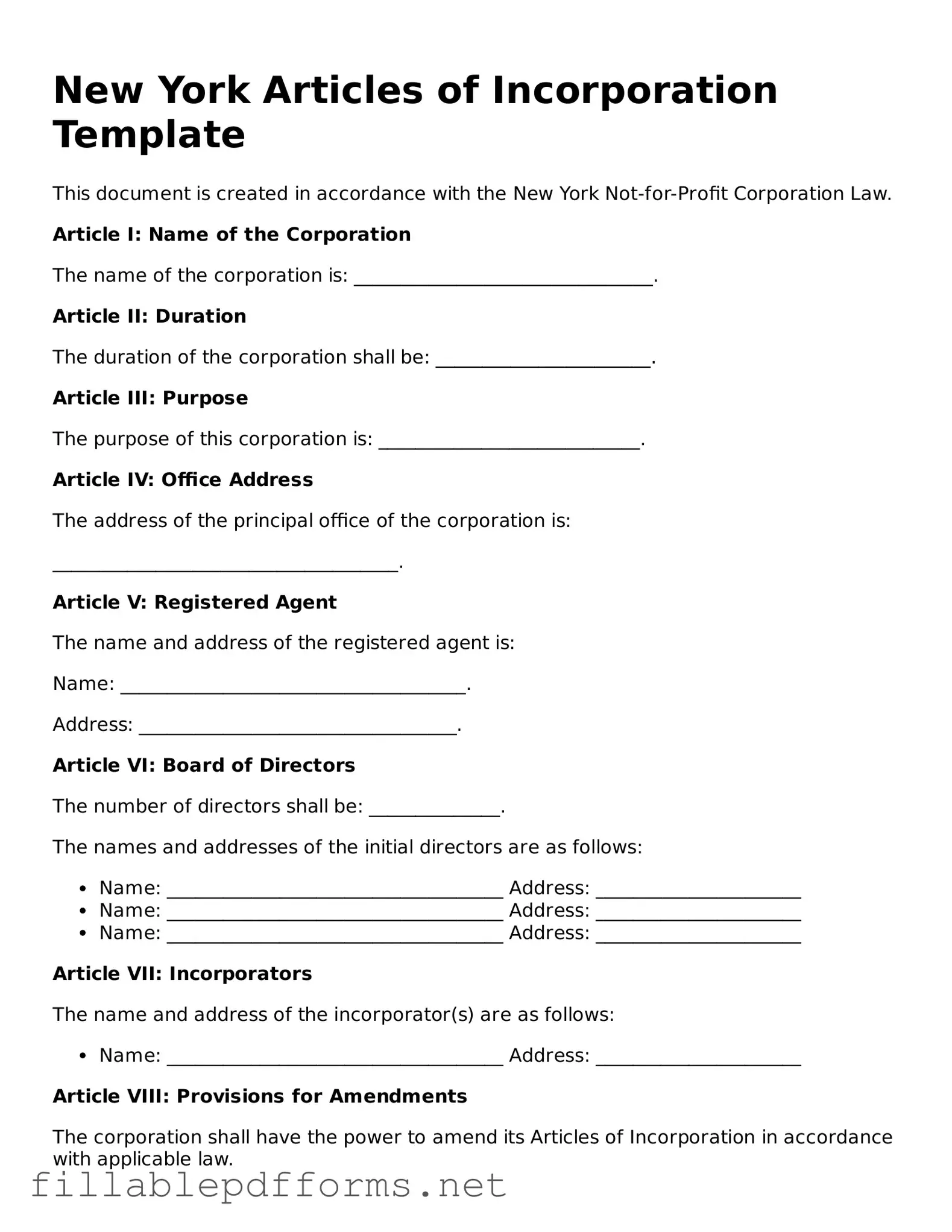 Attorney-Verified Articles of Incorporation Form for New York State