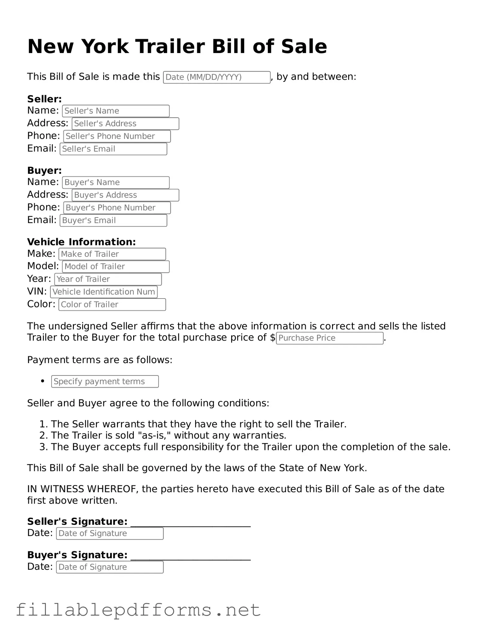 Attorney-Verified Trailer Bill of Sale Form for New York State