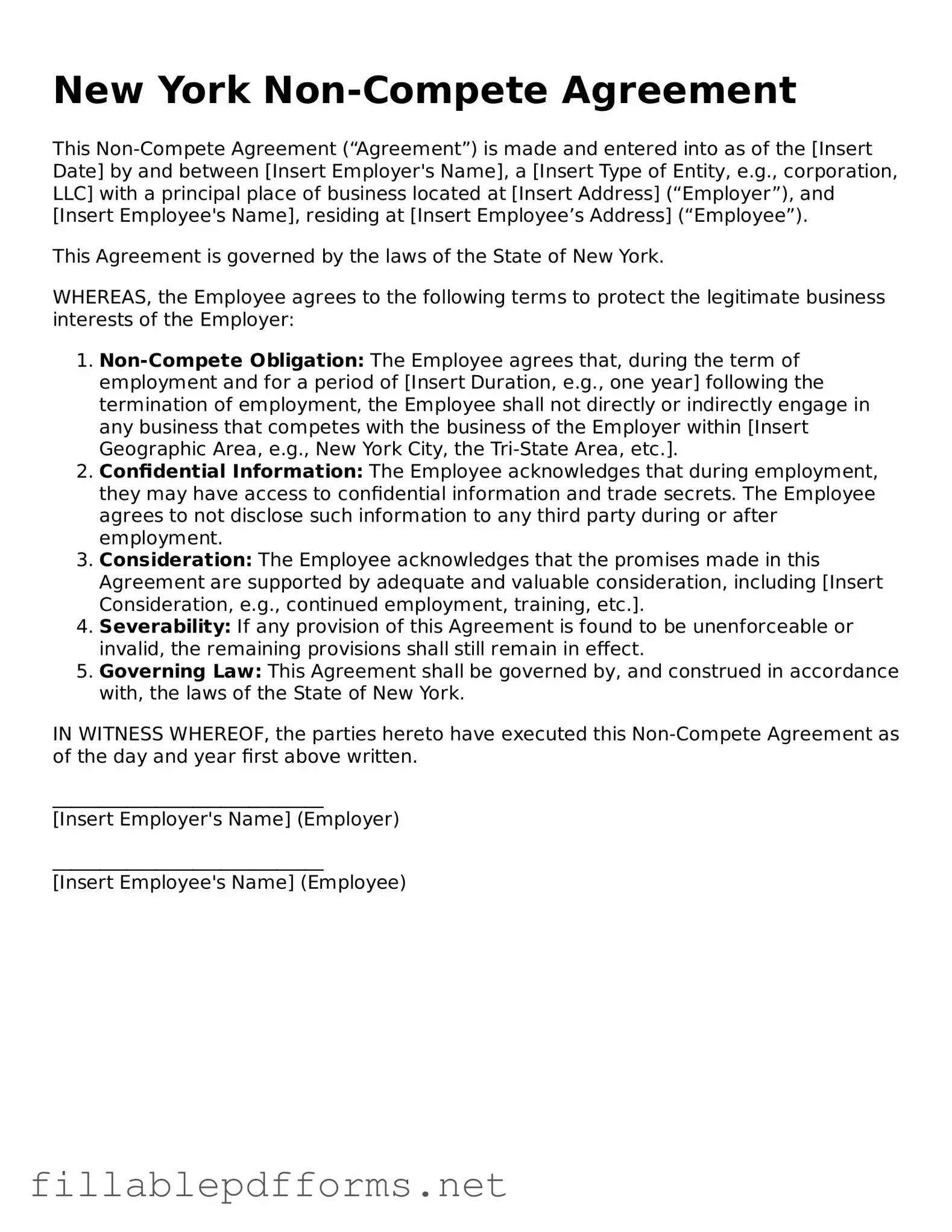 Attorney-Verified Non-compete Agreement Form for New York State