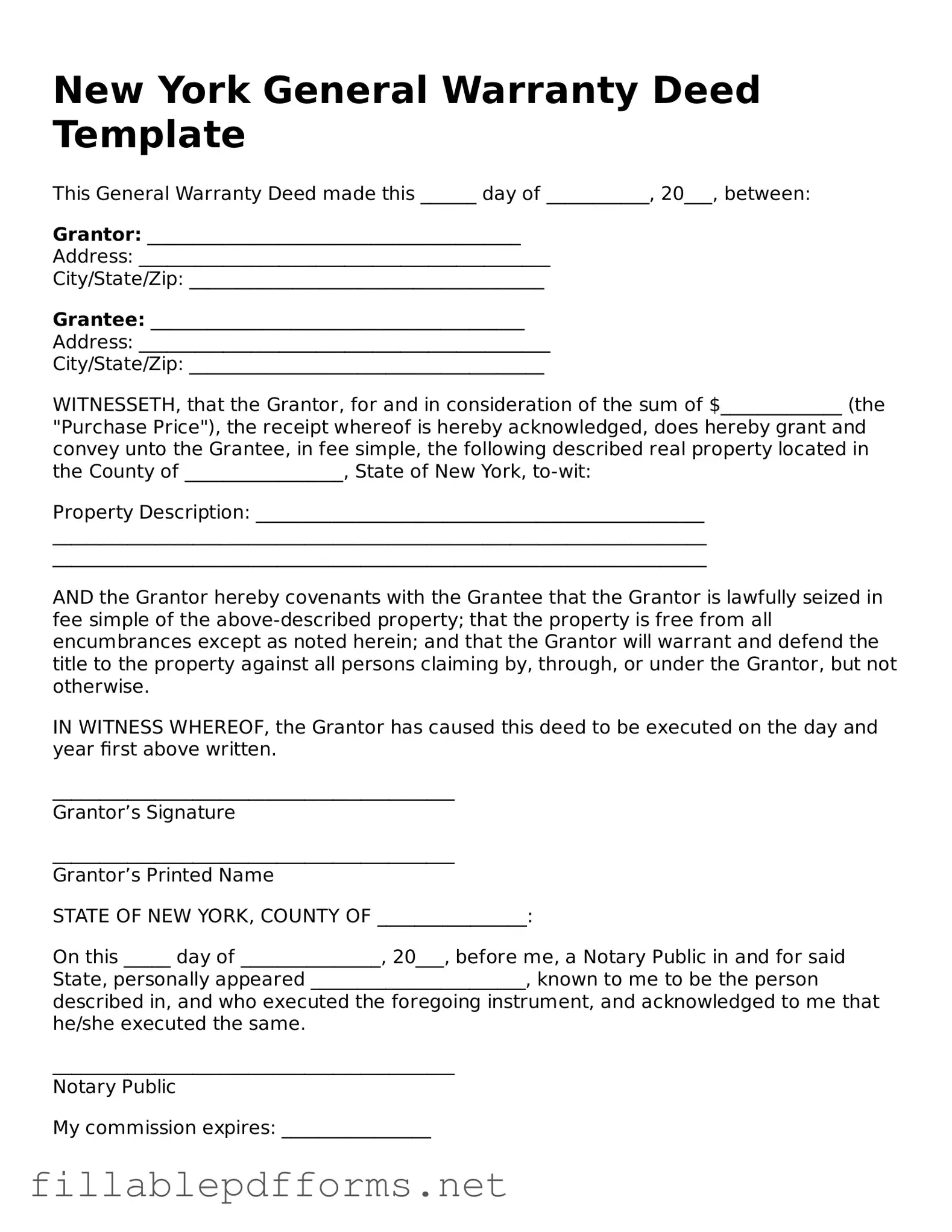 Attorney-Verified Deed Form for New York State