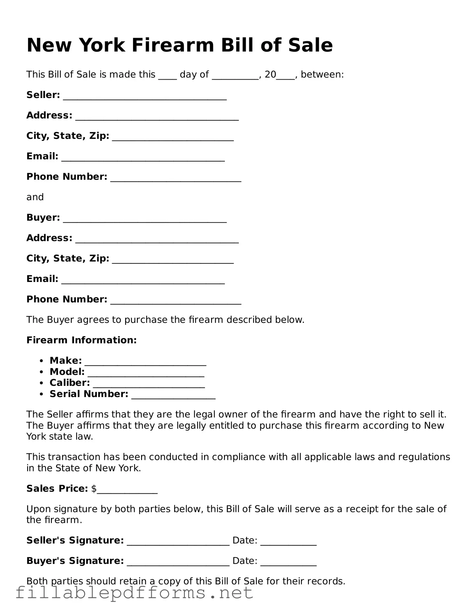 Attorney-Verified Firearm Bill of Sale Form for New York State