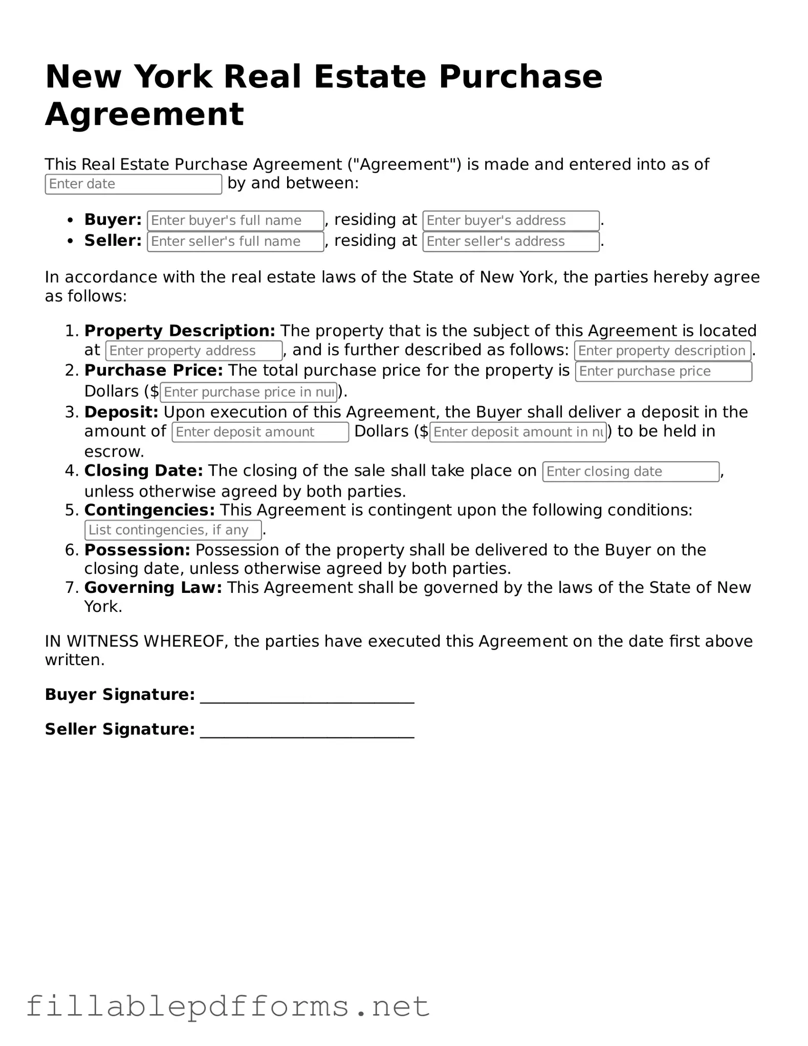 Attorney-Verified Real Estate Purchase Agreement Form for New York State