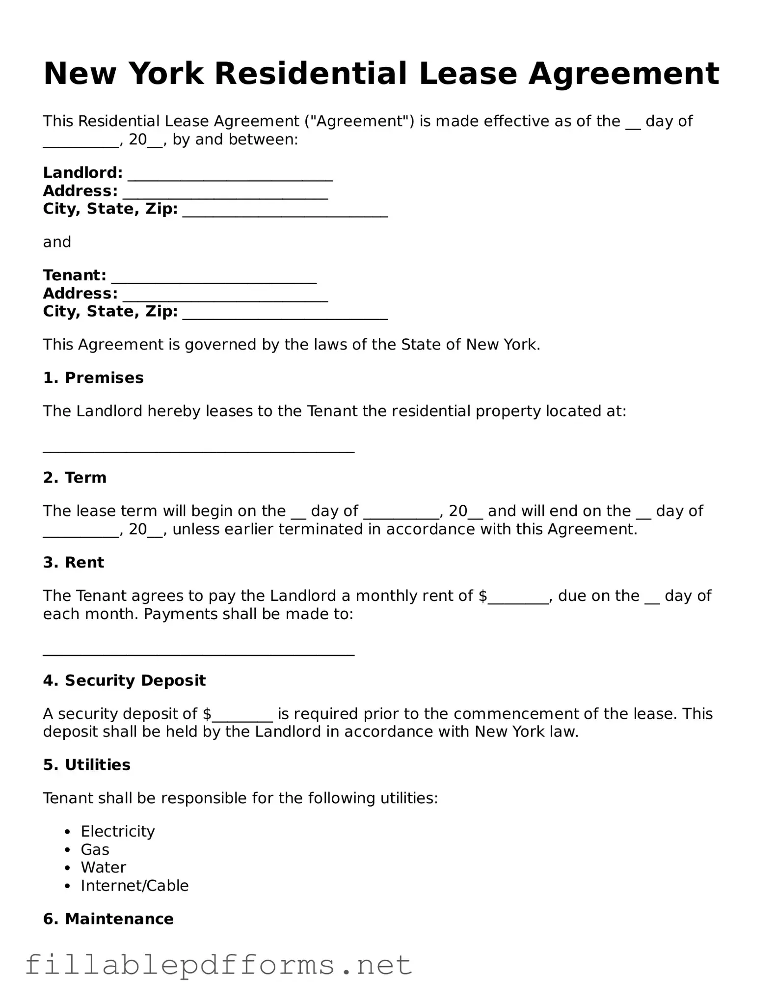 Attorney-Verified Residential Lease Agreement Form for New York State