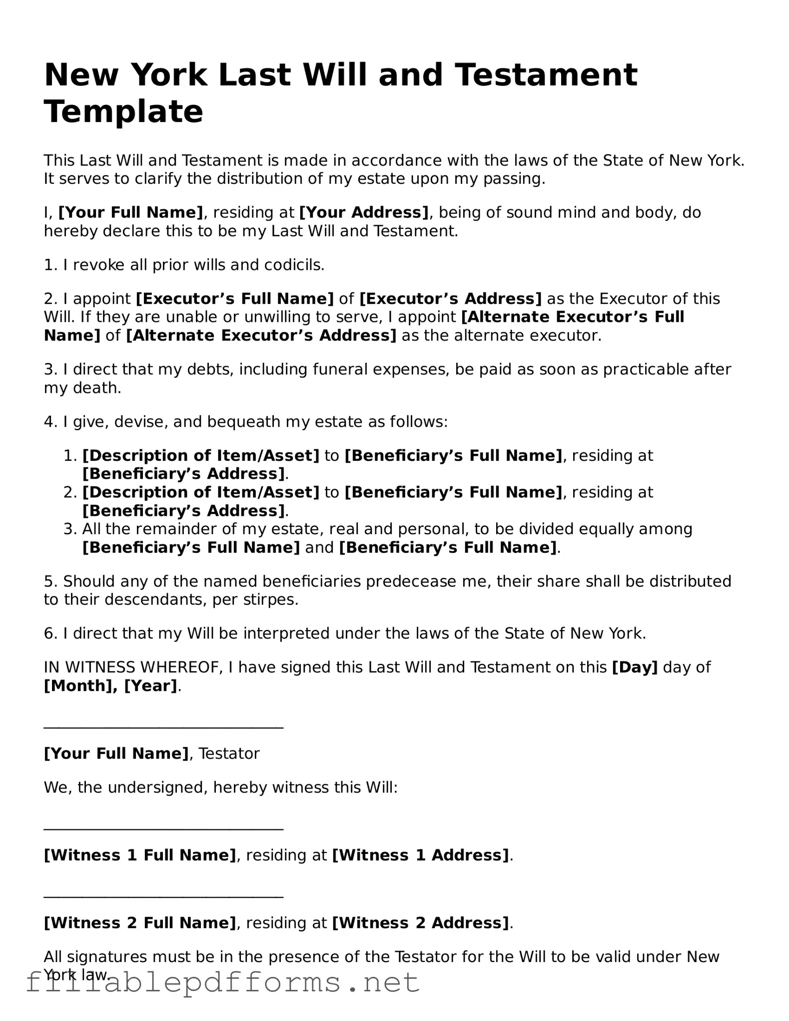 Attorney-Verified Last Will and Testament Form for New York State