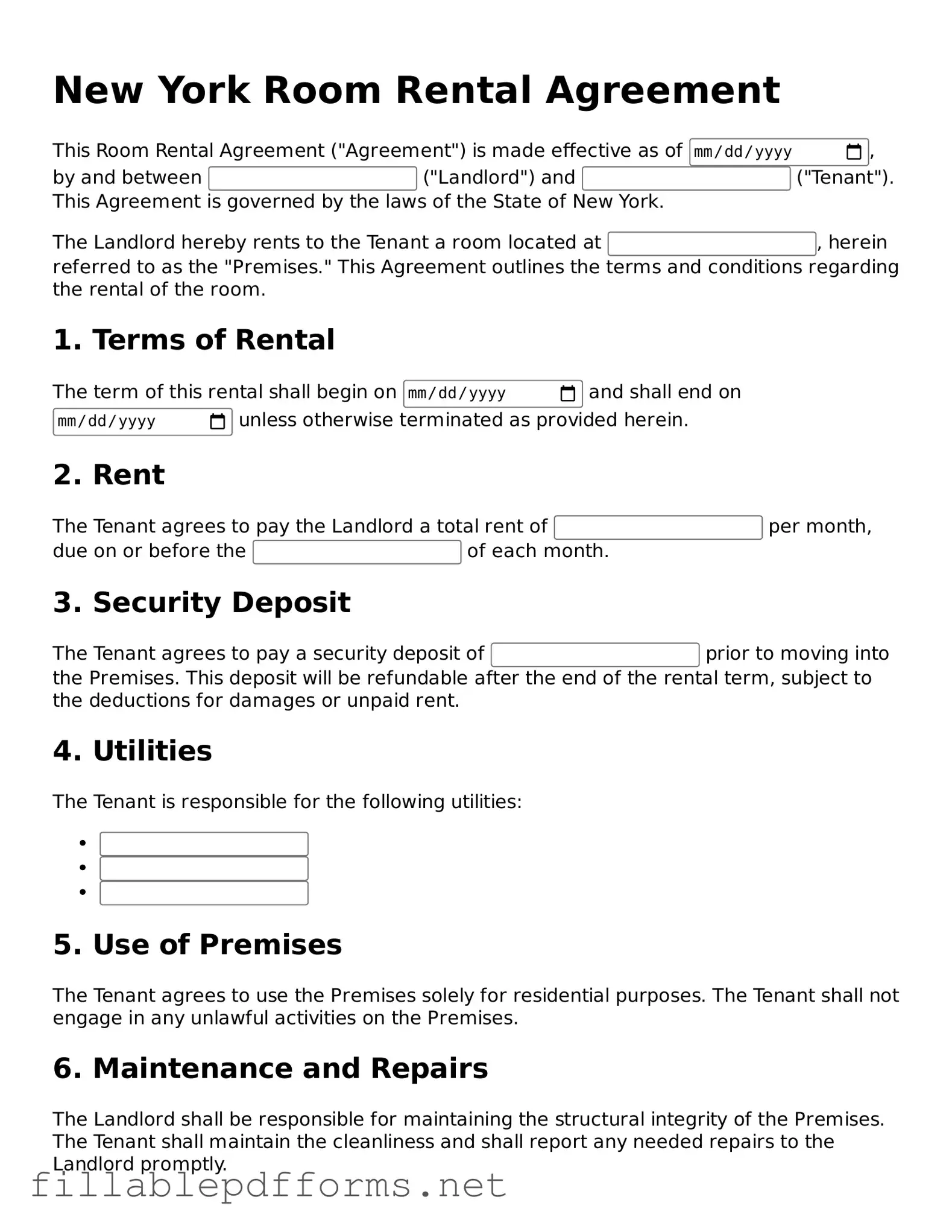 Attorney-Verified Room Rental Agreement Form for New York State