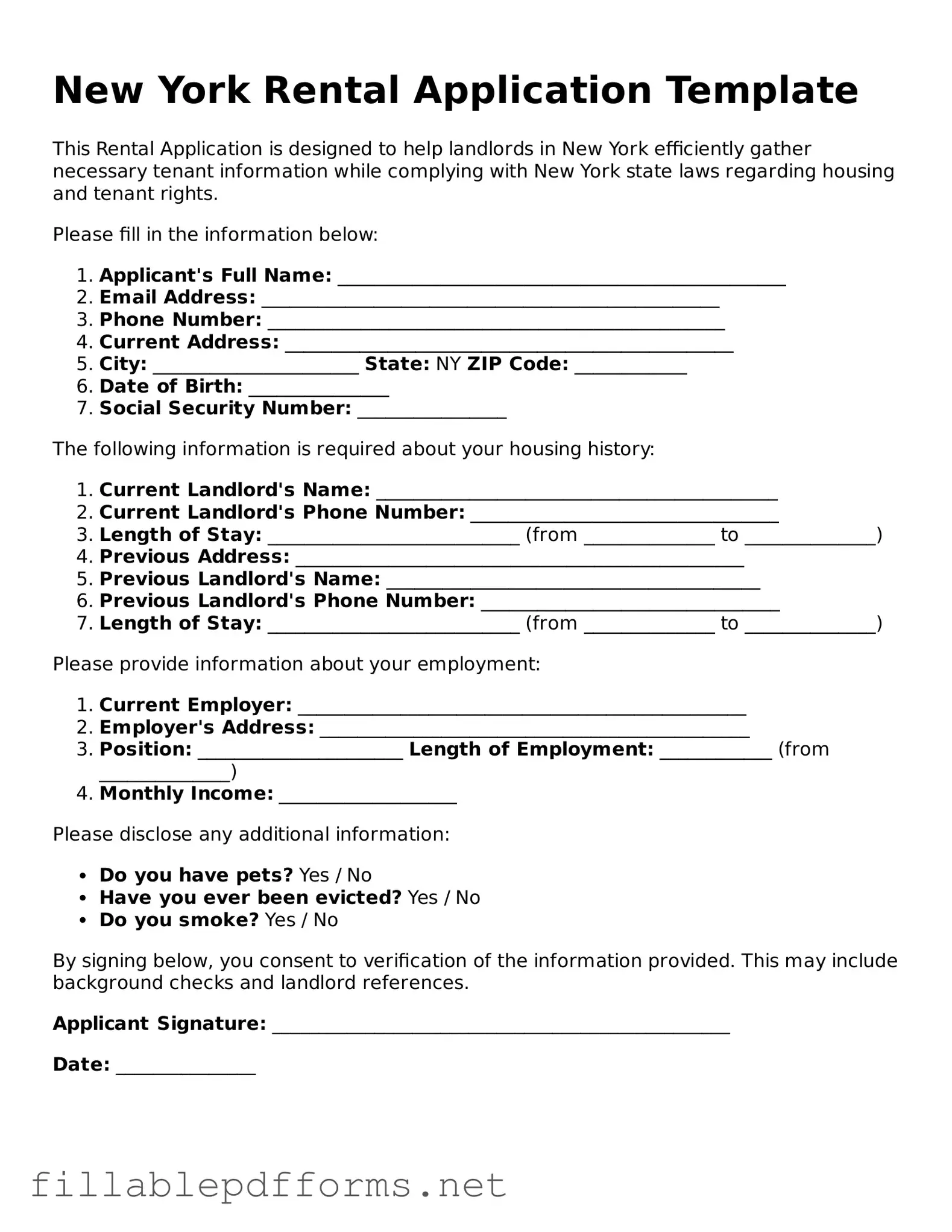 Attorney-Verified Rental Application Form for New York State