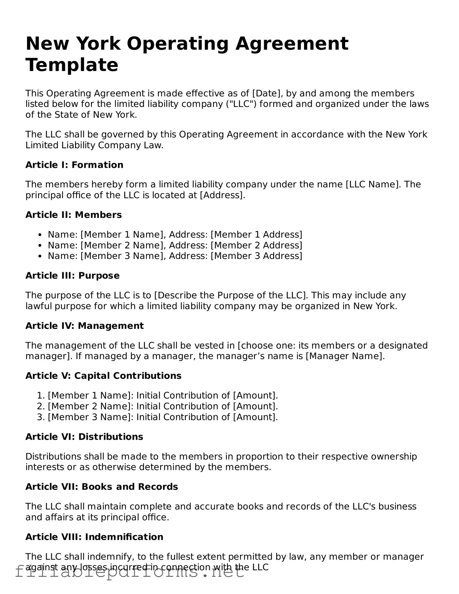 Attorney-Verified Operating Agreement Form for New York State