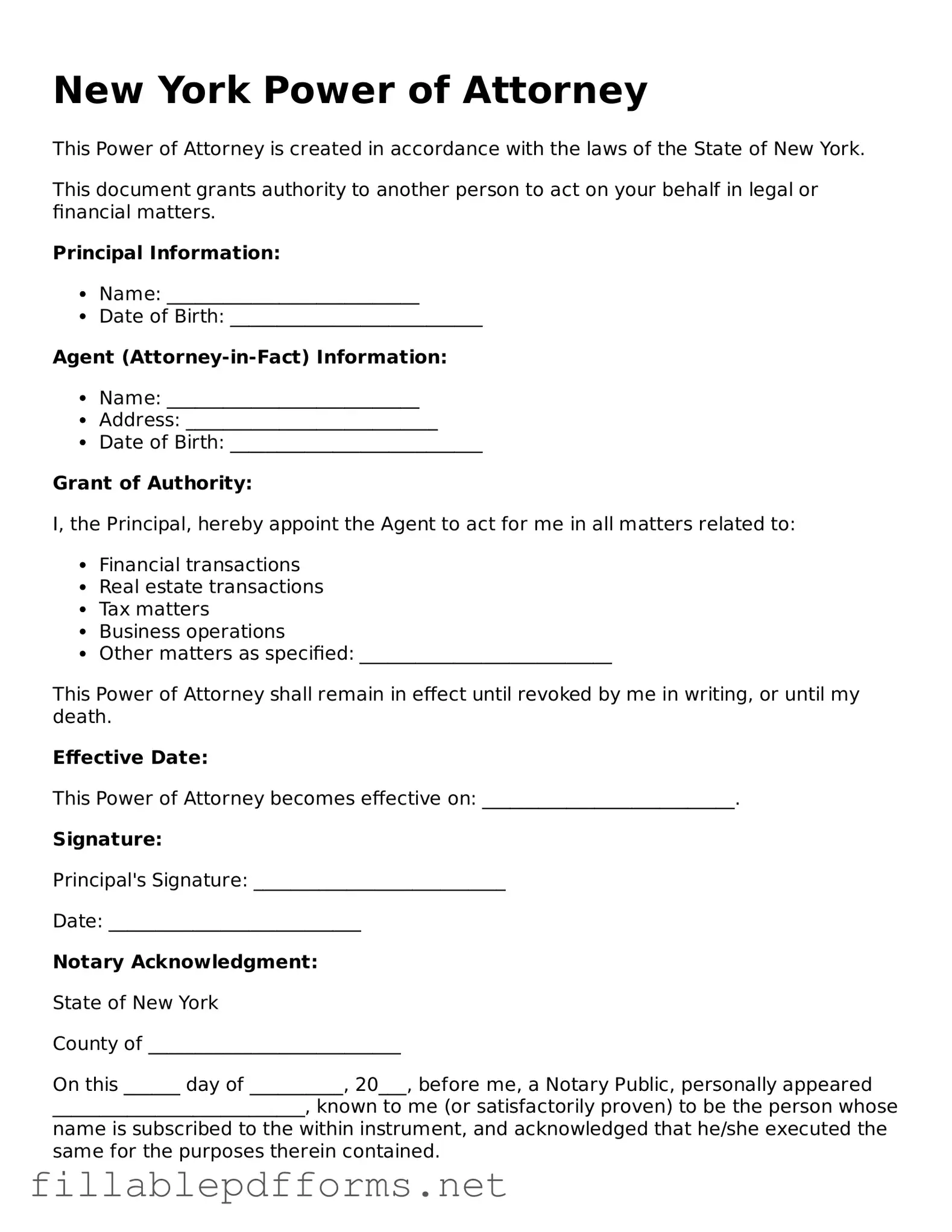Attorney-Verified Power of Attorney Form for New York State