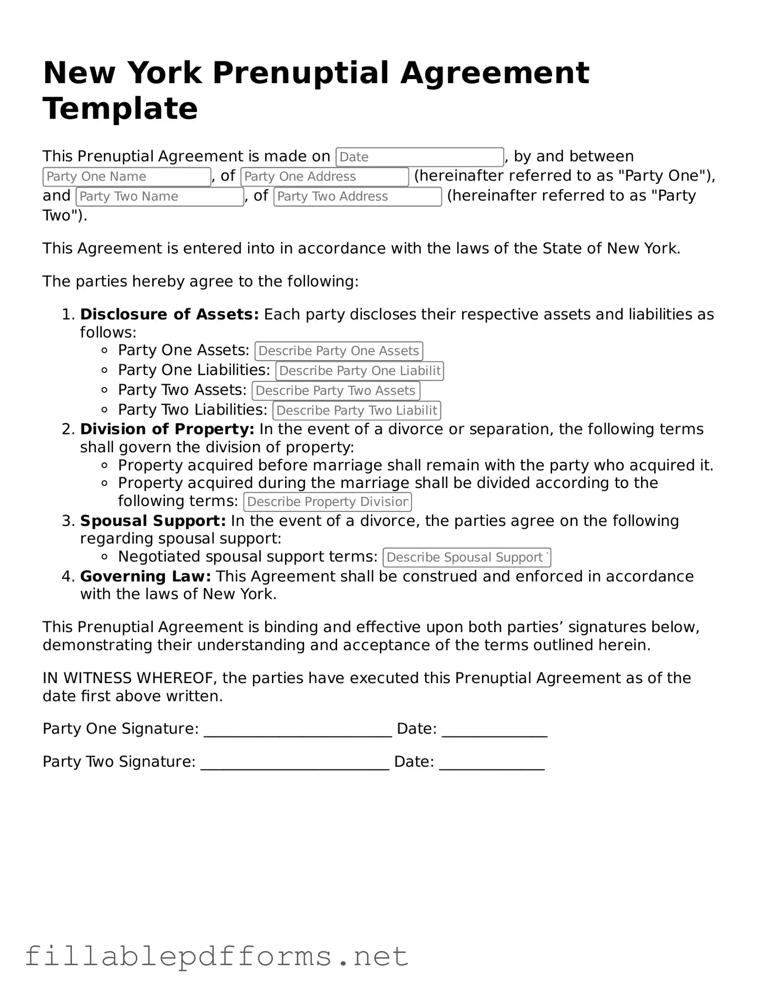 Attorney-Verified Prenuptial Agreement Form for New York State