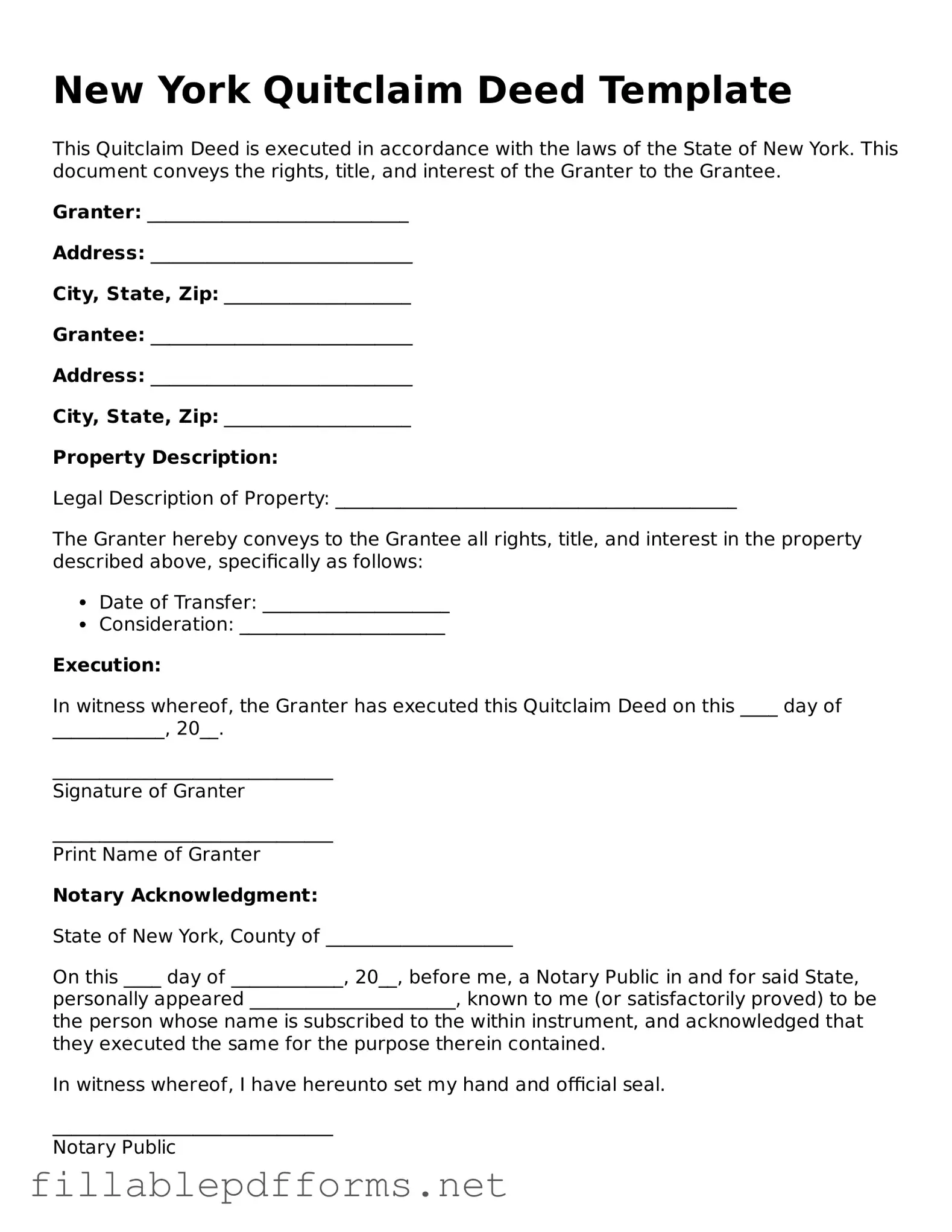 Attorney-Verified Quitclaim Deed Form for New York State