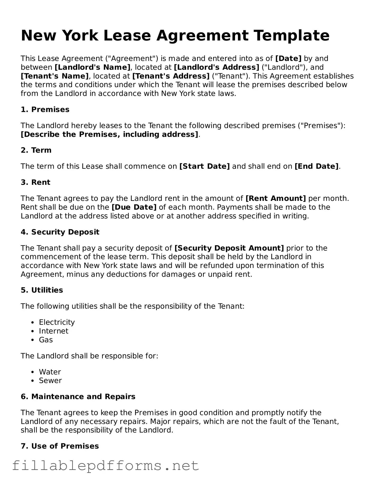 Attorney-Verified Lease Agreement Form for New York State