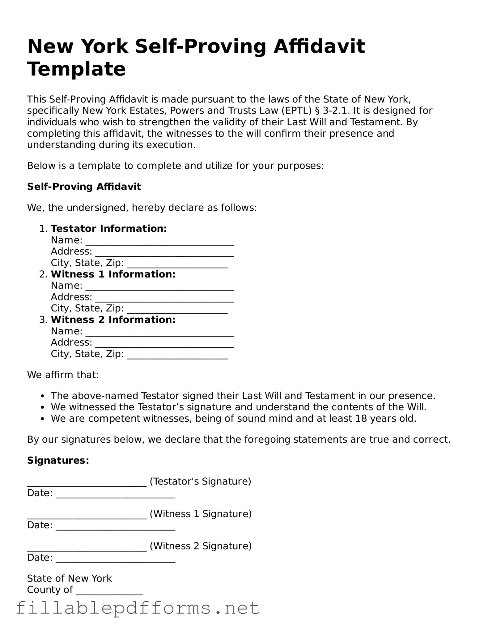 Attorney-Verified Self-Proving Affidavit Form for New York State