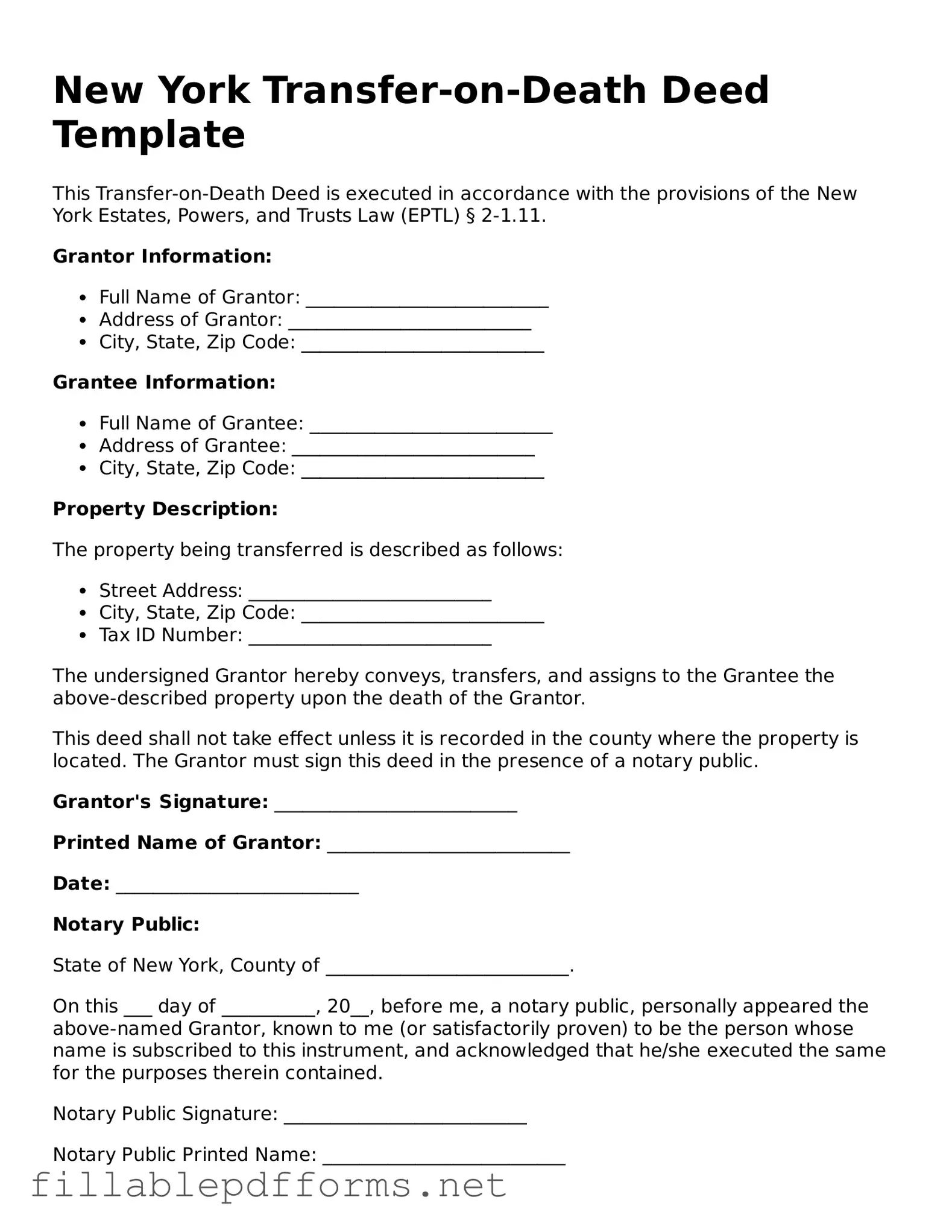 Attorney-Verified Transfer-on-Death Deed Form for New York State