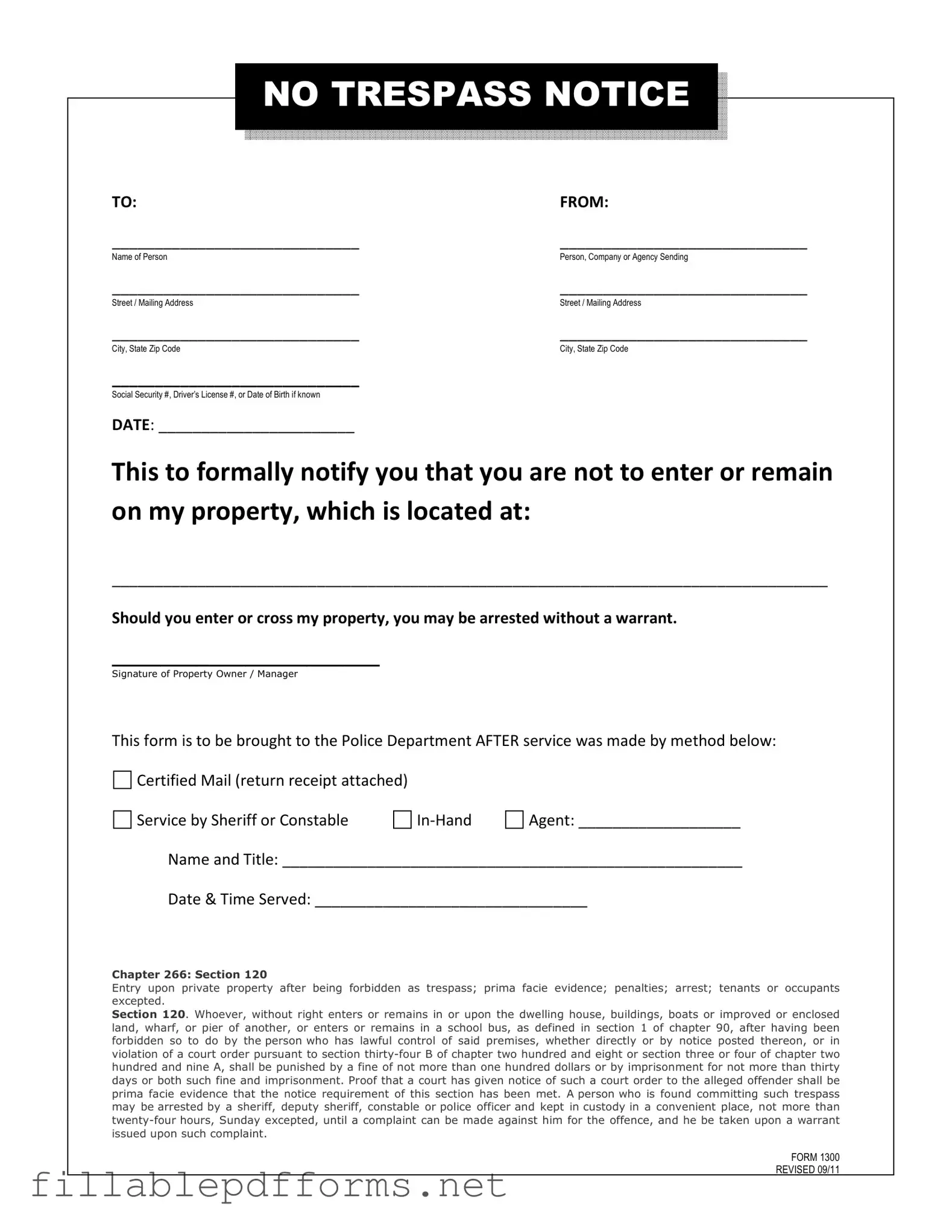 No Trespassing Letter PDF Template