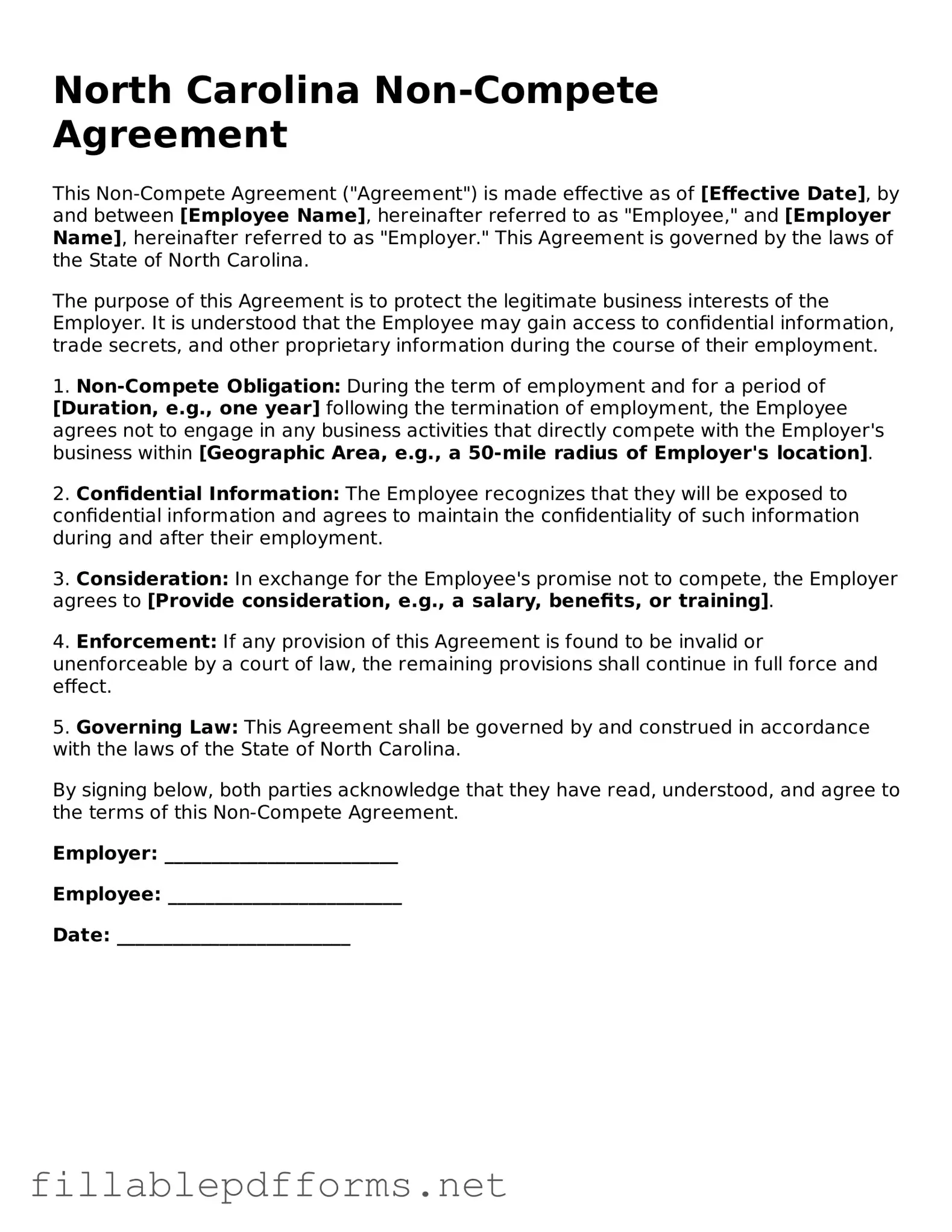 Attorney-Verified Non-compete Agreement Form for North Carolina State