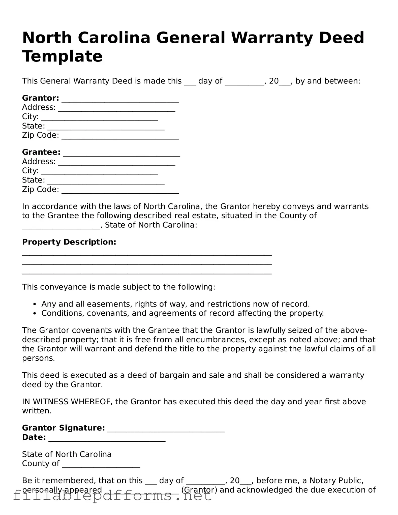 Attorney-Verified Deed Form for North Carolina State