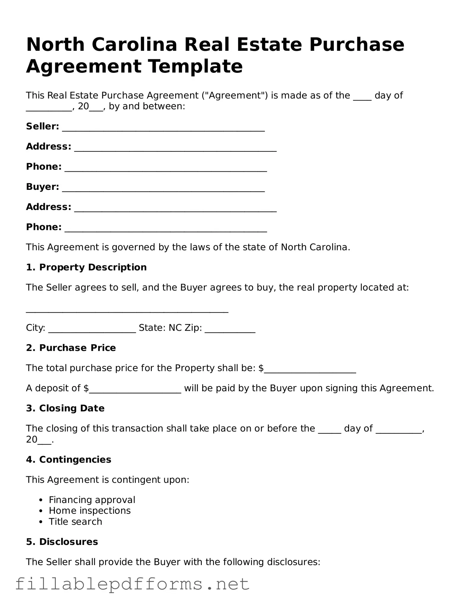 Attorney-Verified Real Estate Purchase Agreement Form for North Carolina State