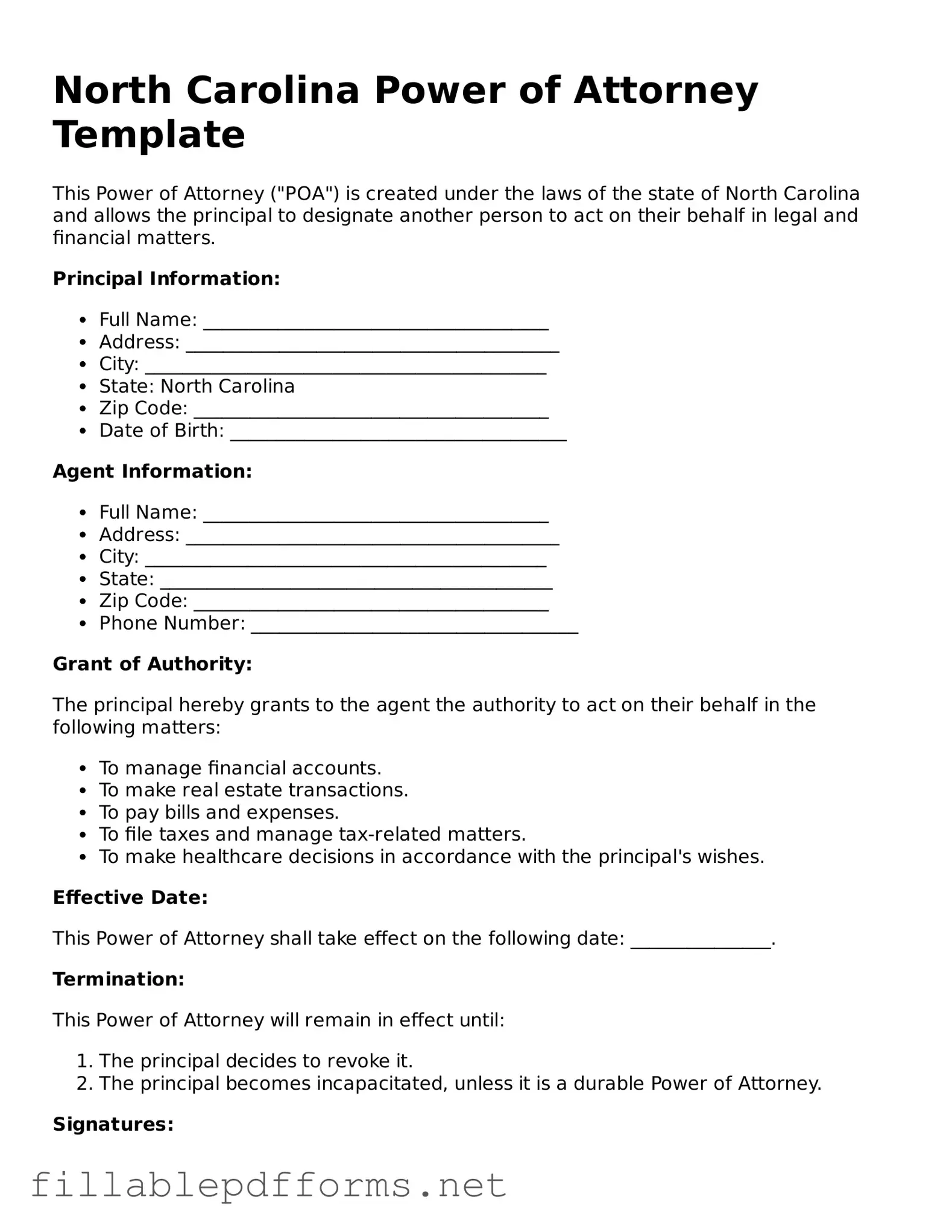 Attorney-Verified Power of Attorney Form for North Carolina State