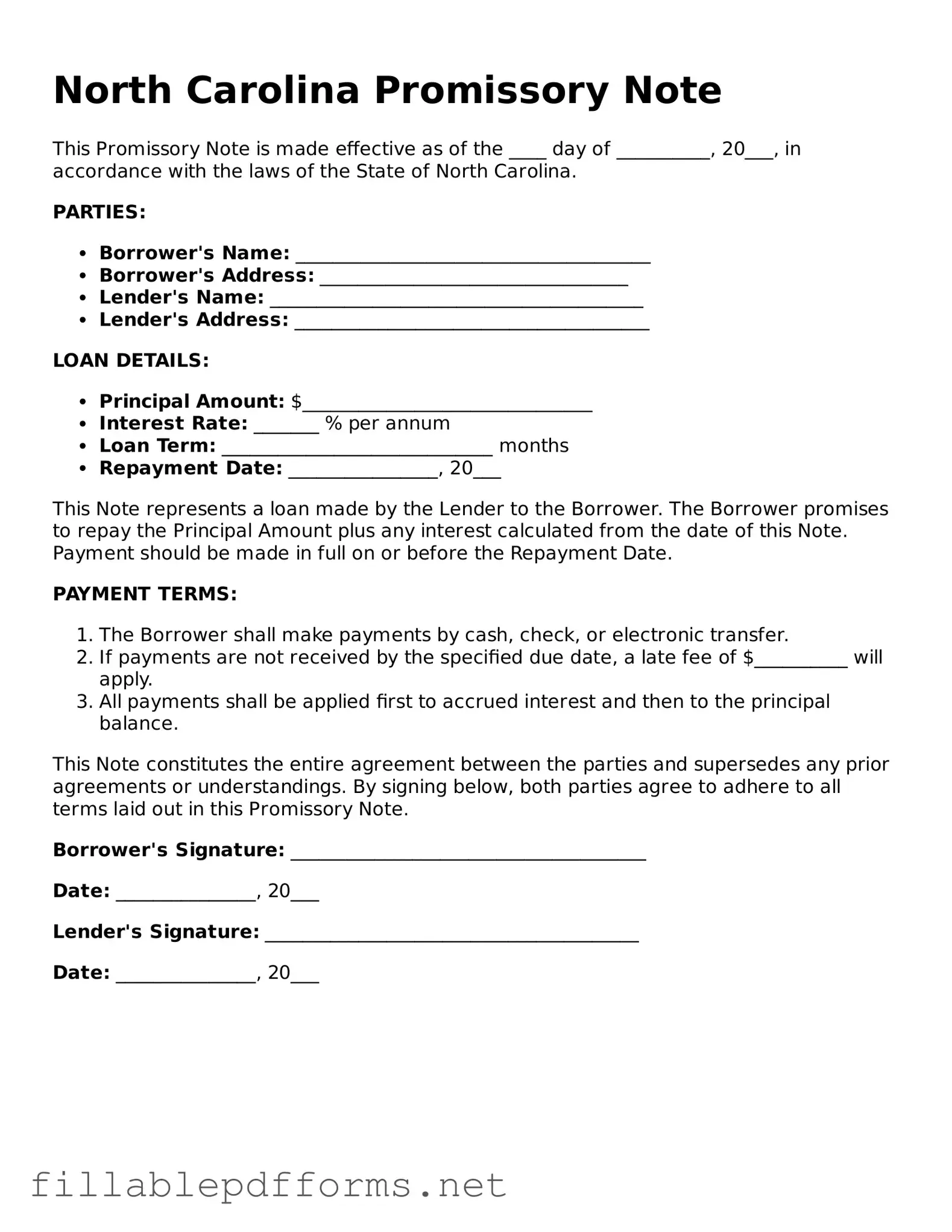 Attorney-Verified Promissory Note Form for North Carolina State