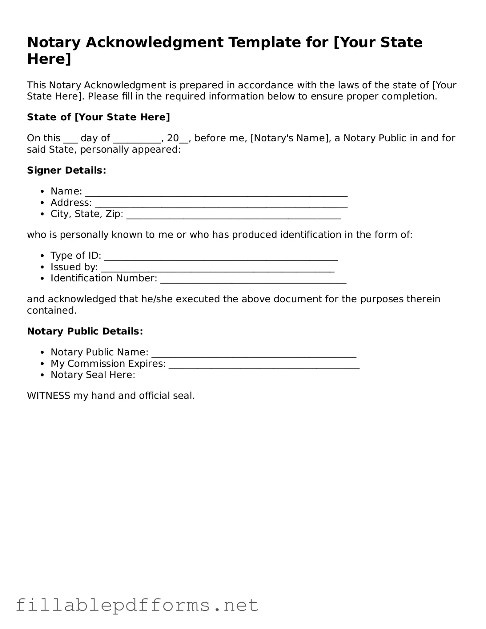 Blank Notary Acknowledgement Template