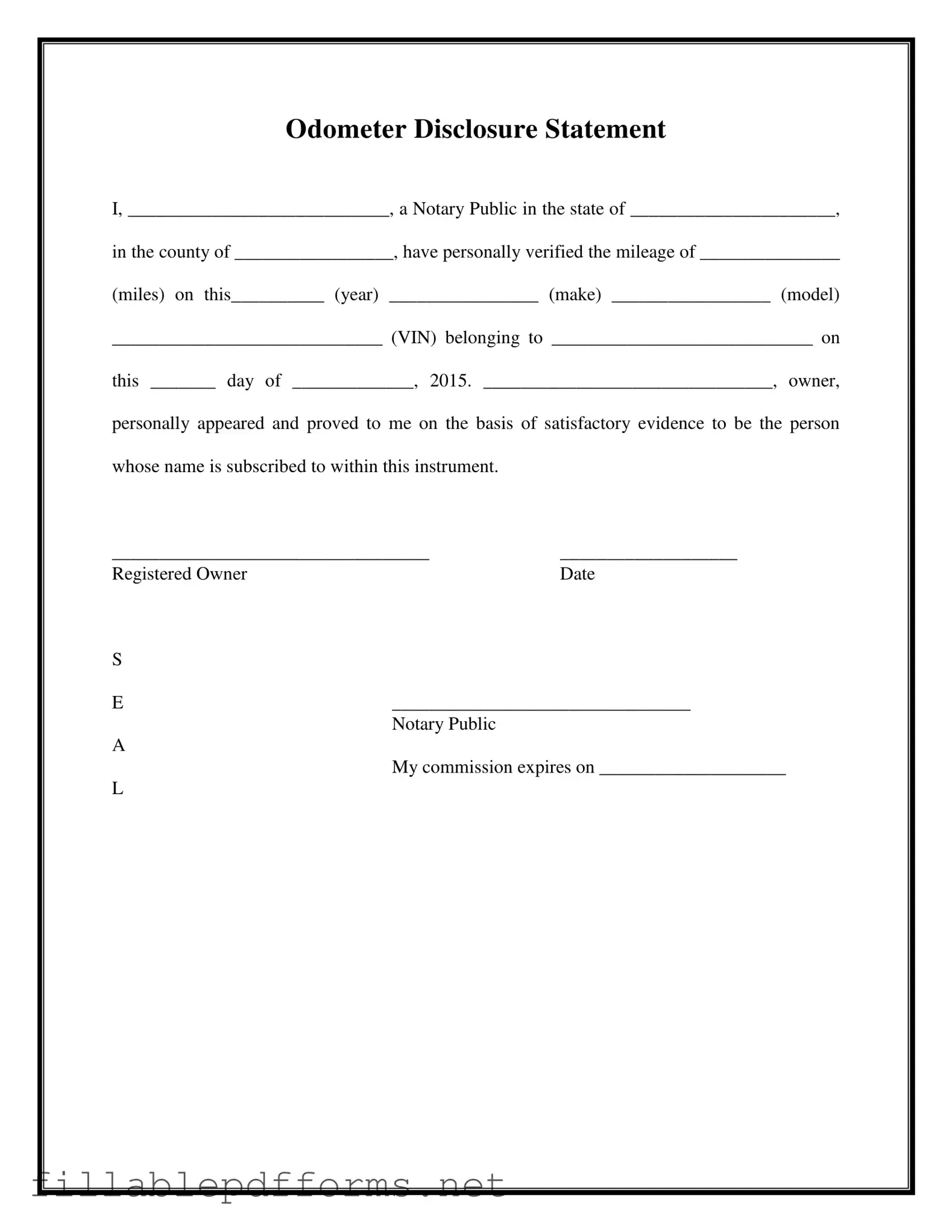 Notarized Odometer Statement PDF Template