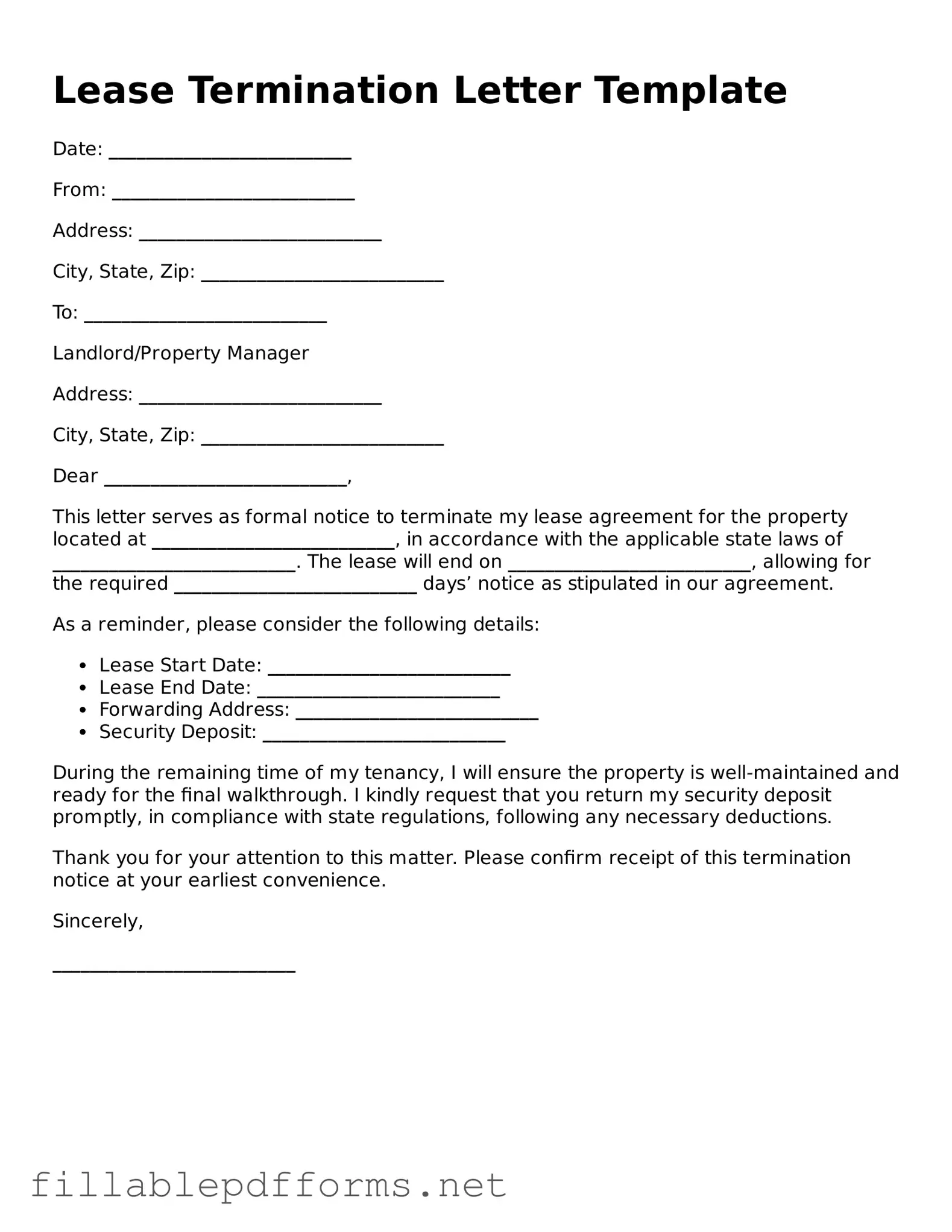 Blank Lease Termination Letter Template
