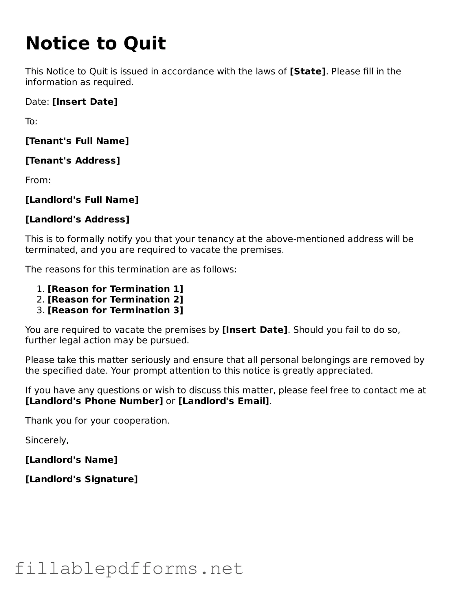 Blank Notice to Quit Template