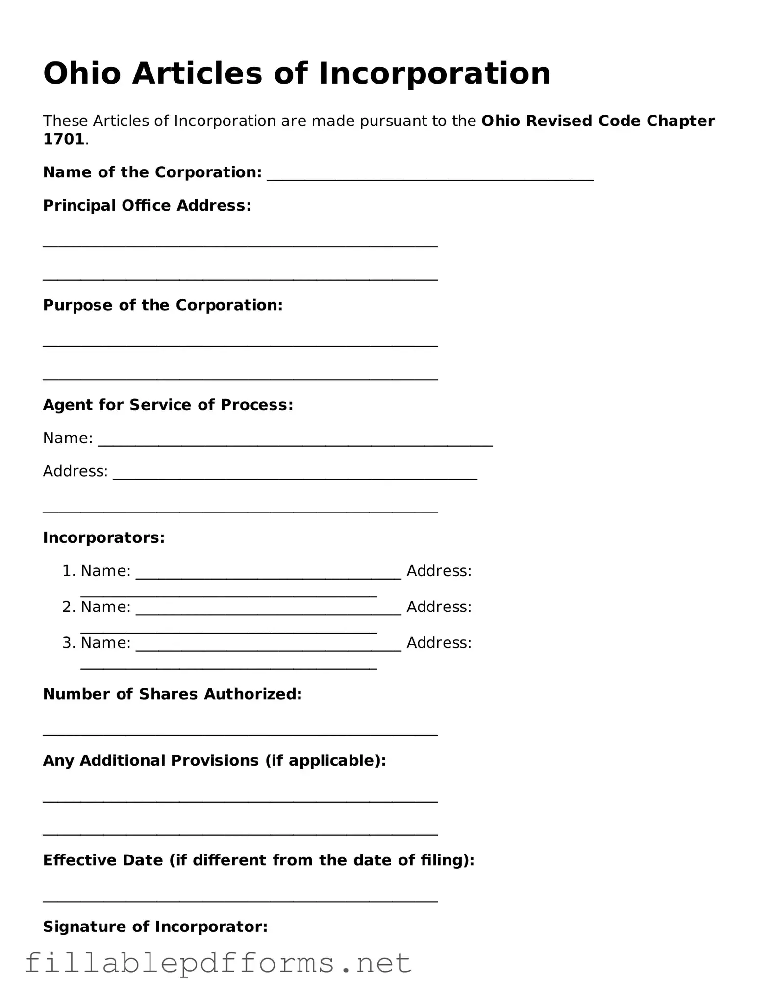 Attorney-Verified Articles of Incorporation Form for Ohio State
