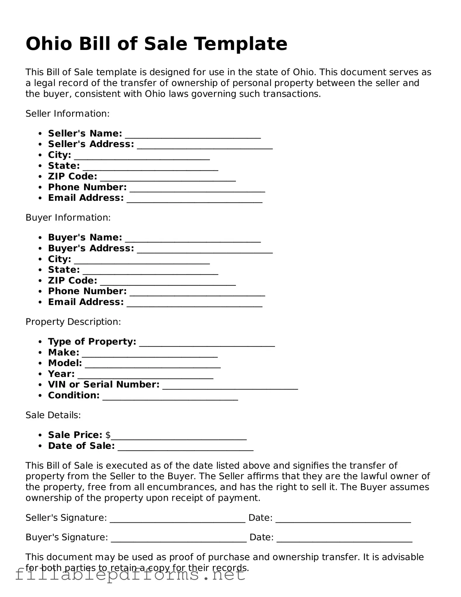 Attorney-Verified Bill of Sale Form for Ohio State