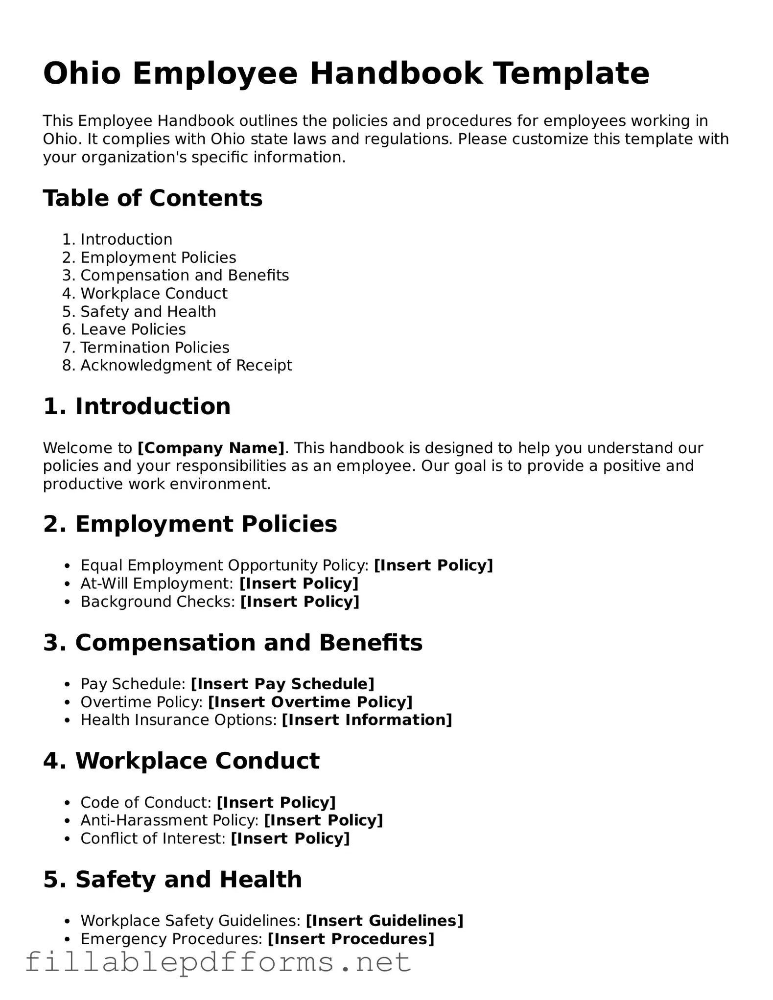 Attorney-Verified Employee Handbook Form for Ohio State
