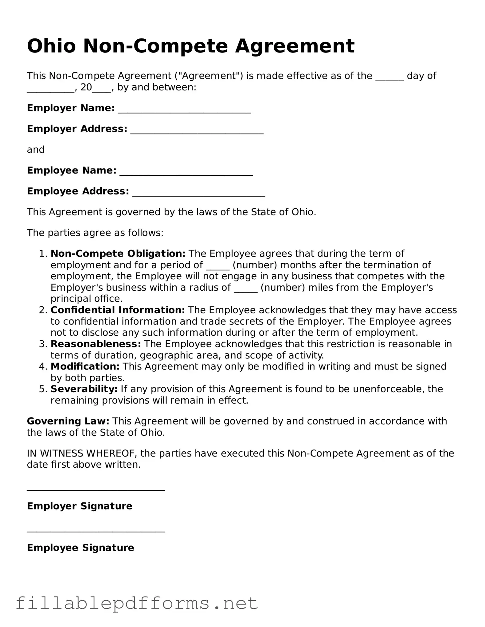 Attorney-Verified Non-compete Agreement Form for Ohio State