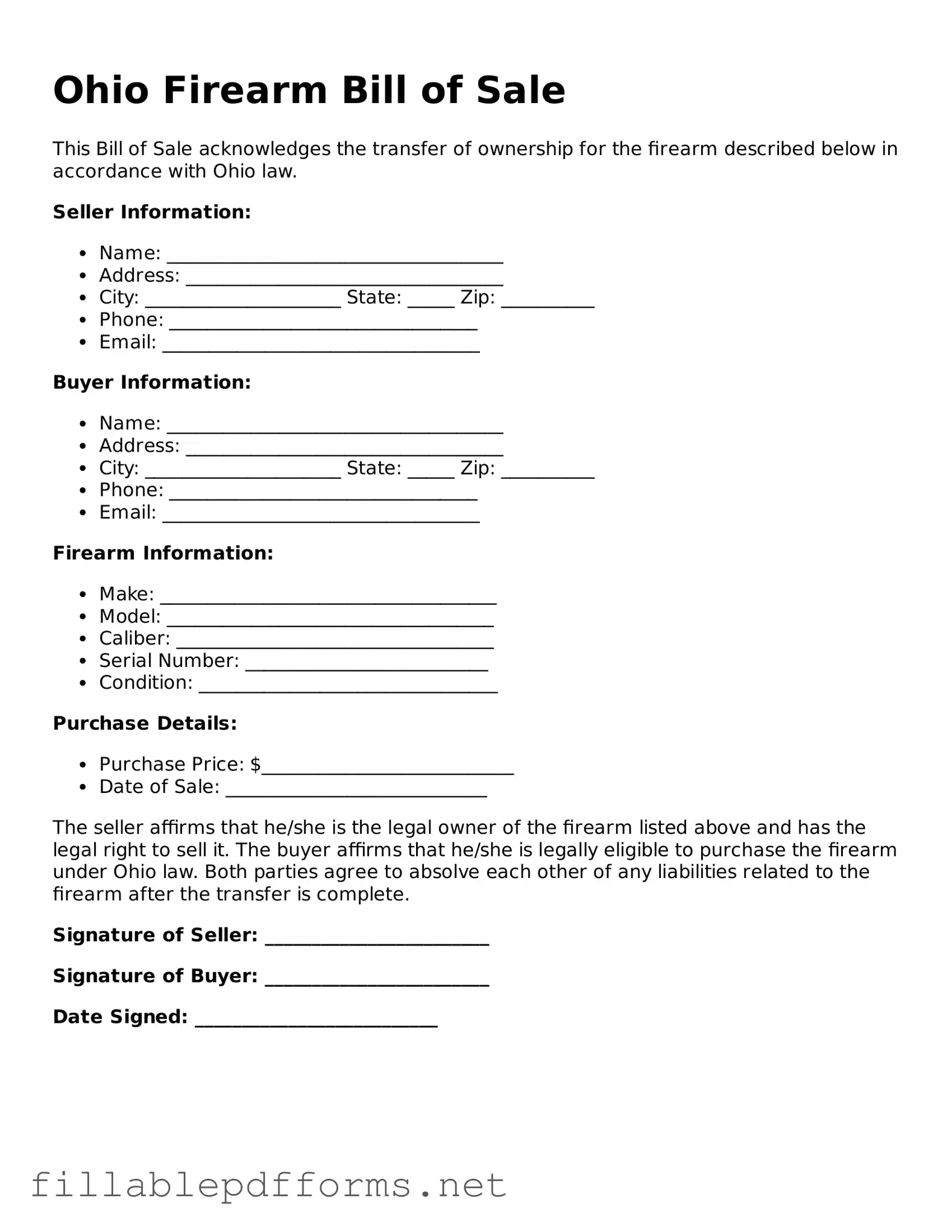 Attorney-Verified Firearm Bill of Sale Form for Ohio State