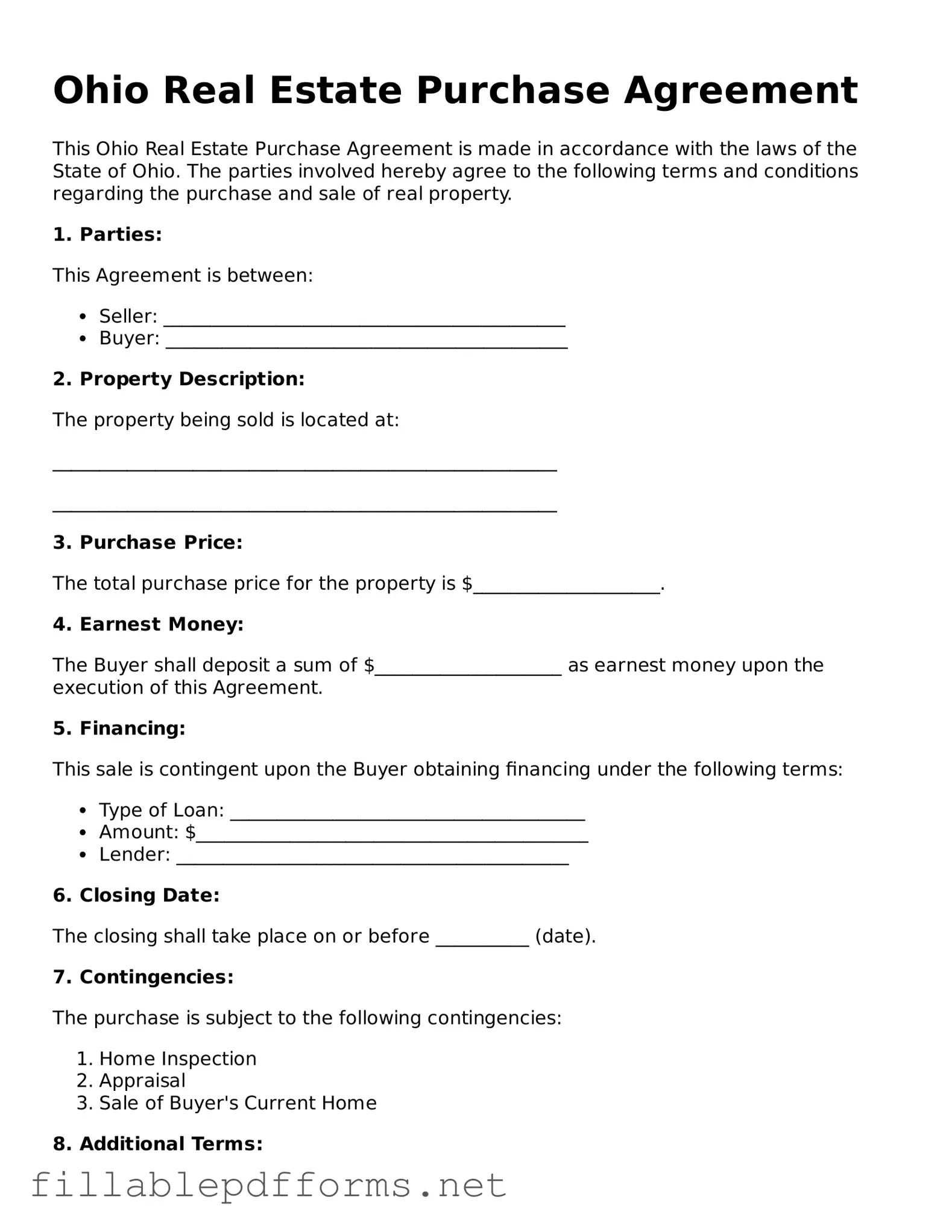 Attorney-Verified Real Estate Purchase Agreement Form for Ohio State