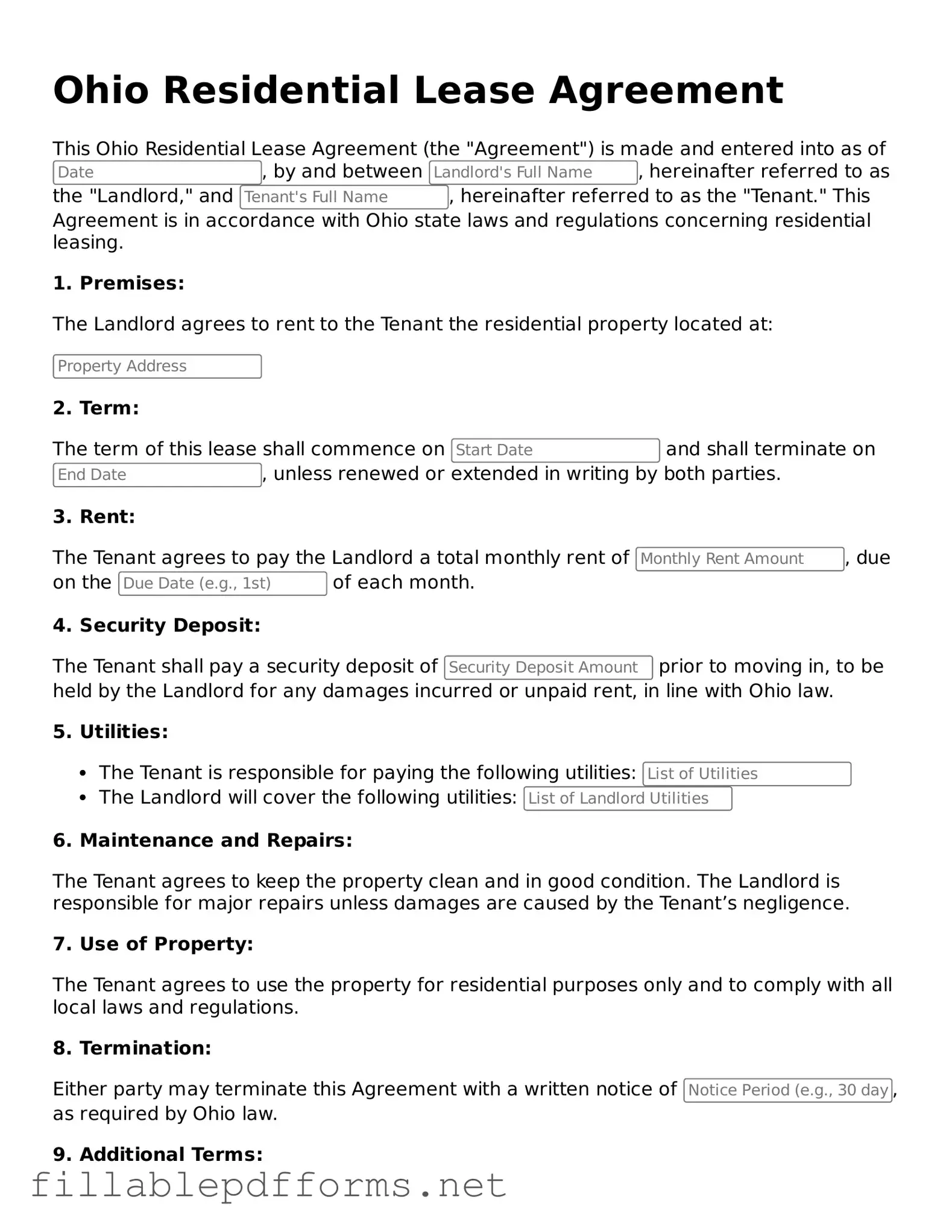 Attorney-Verified Residential Lease Agreement Form for Ohio State