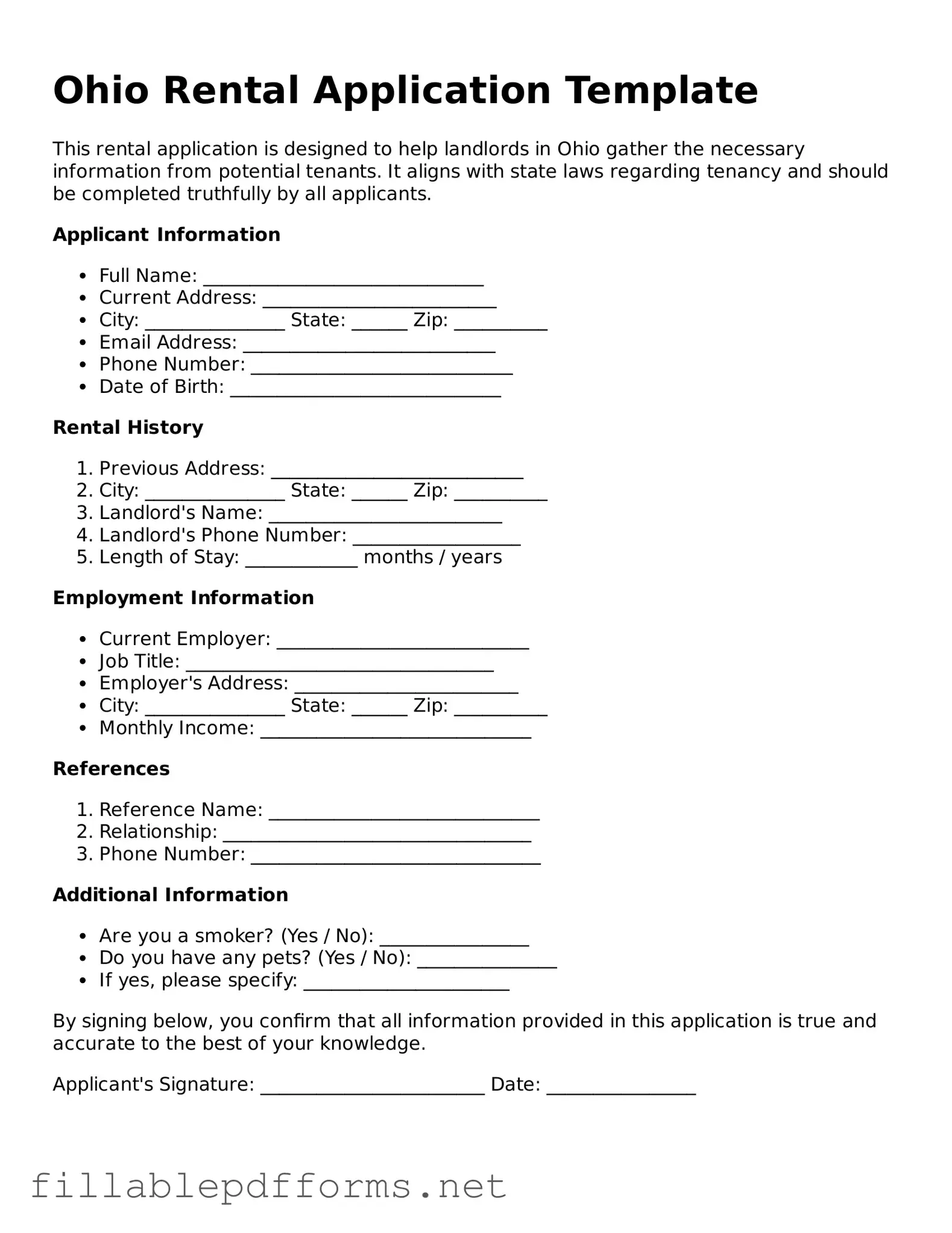 Attorney-Verified Rental Application Form for Ohio State