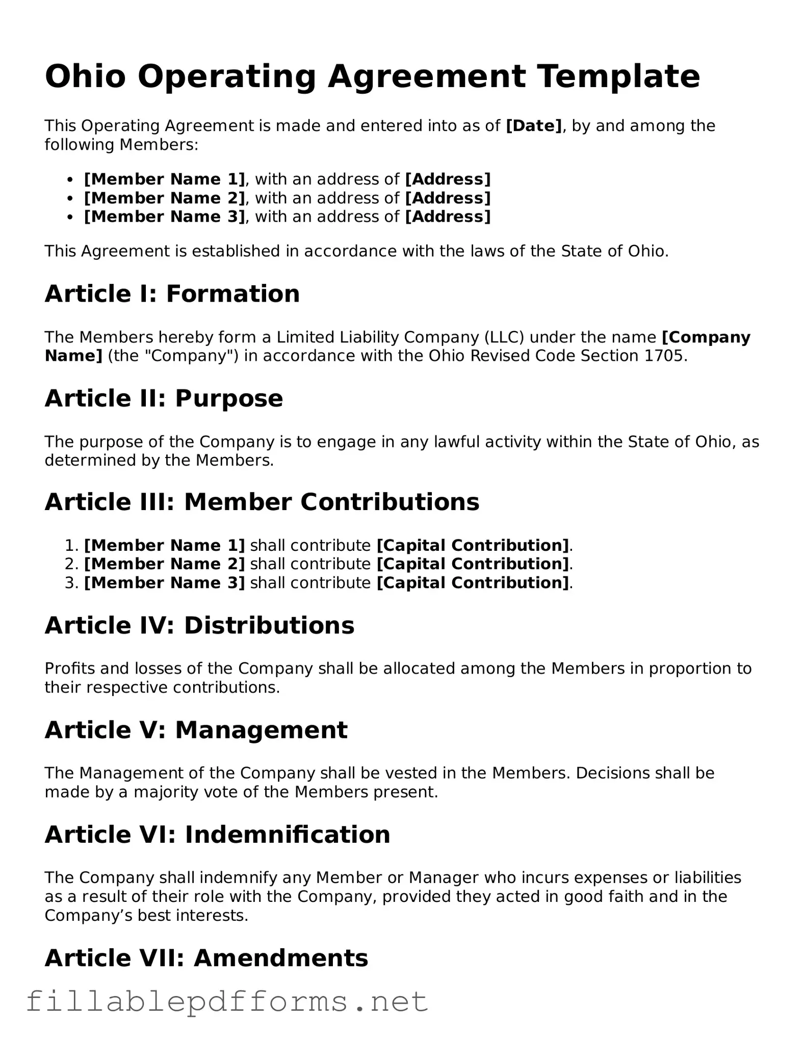 Attorney-Verified Operating Agreement Form for Ohio State