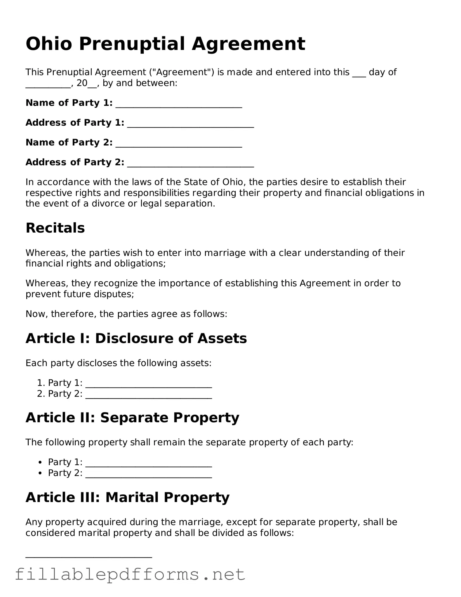 Attorney-Verified Prenuptial Agreement Form for Ohio State